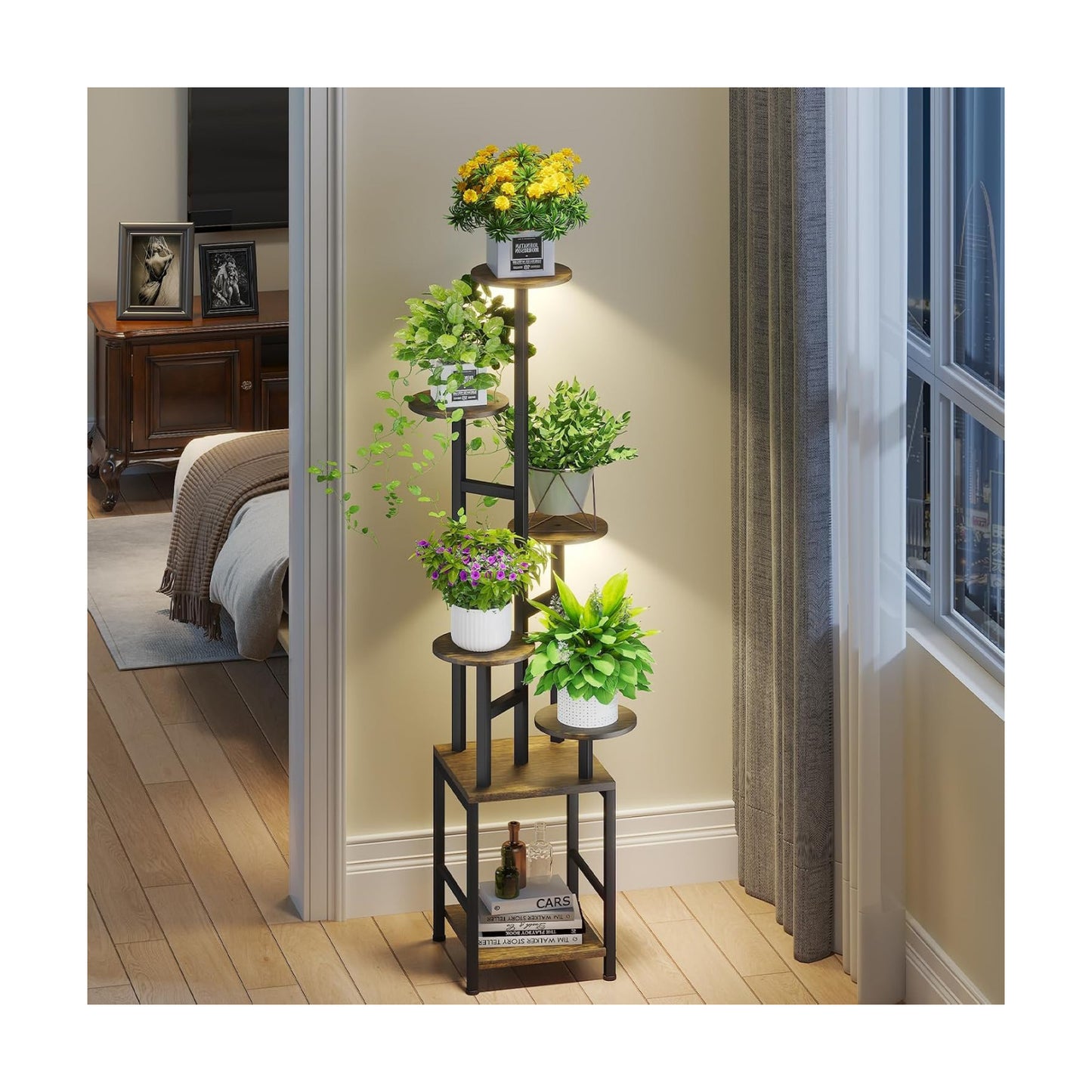 Plant Stand Indoor with Grow Light,6-Tiered Tall Plant Stand Indoor, Metal Plant Shelf with Adjustable Light, Ideal for