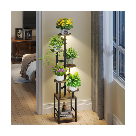 Plant Stand Indoor with Grow Light,6-Tiered Tall Plant Stand Indoor, Metal Plant Shelf with Adjustable Light, Ideal for