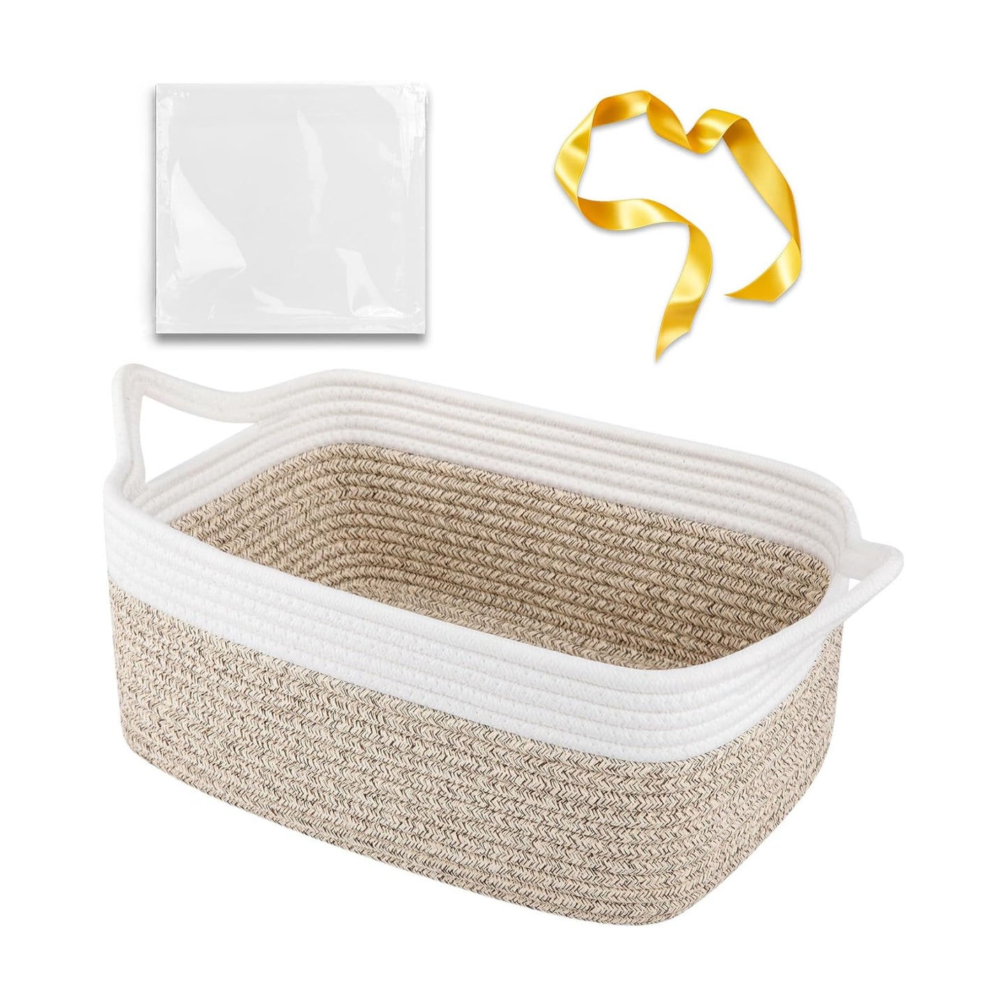 Woven Basket / Storage Baskets / Brown & White / Medium: 13.5l*10w*6h