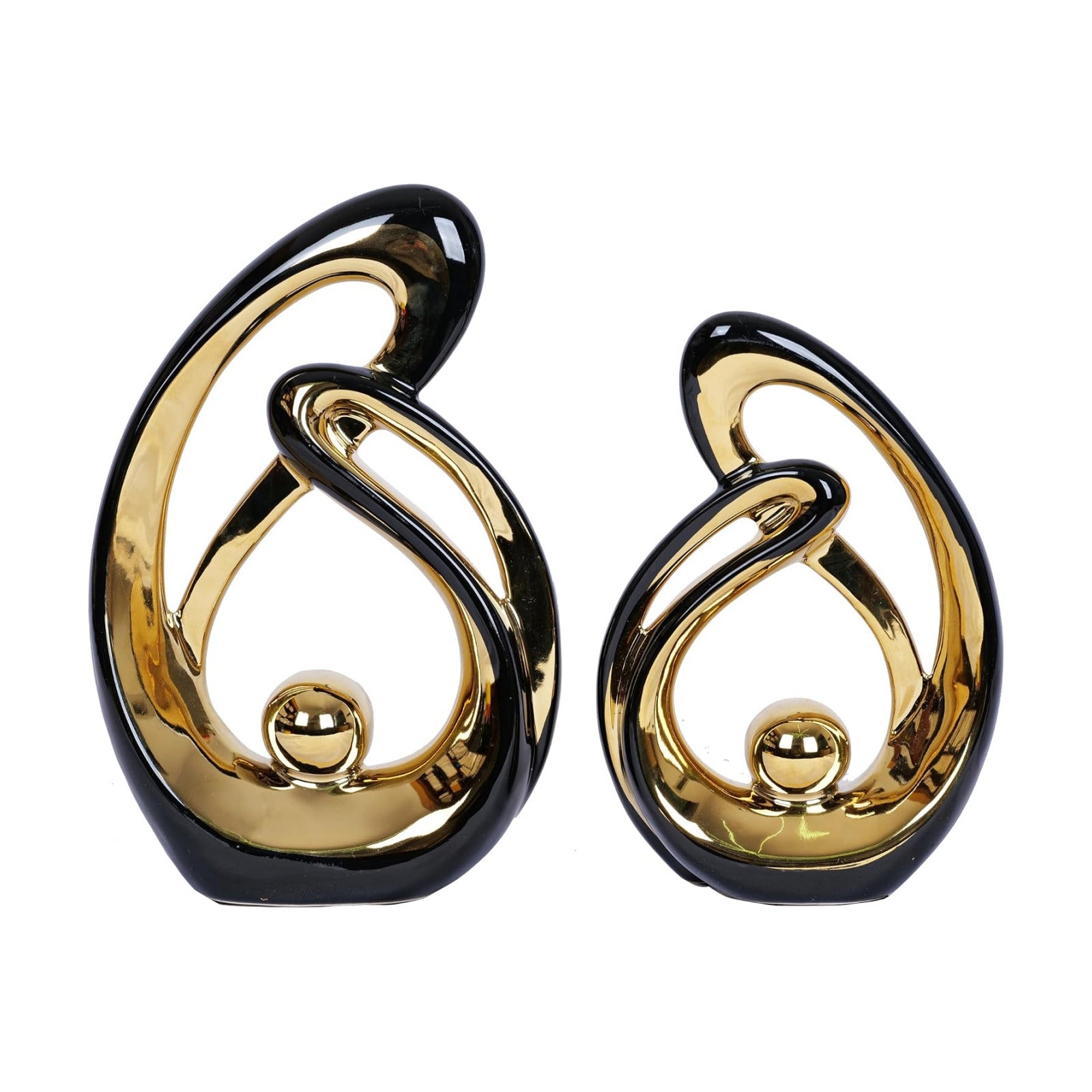Black and Gold Decor Table Sculpture Decorations Ceramic Statue Mid Century / Black Gold / Set of 2