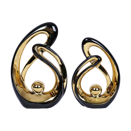 Black and Gold Decor Table Sculpture Decorations Ceramic Statue Mid Century / Black Gold / Set of 2