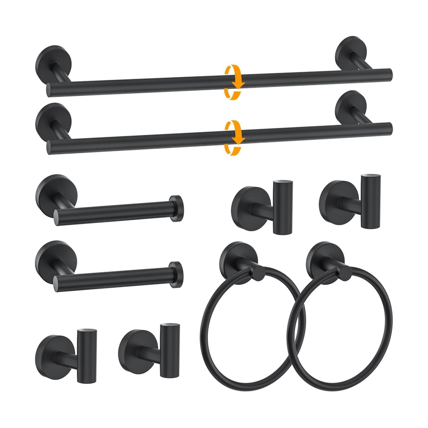 10 Pieces Towel Bar Set Matte Black Bathroom Hardware Set Includes 23.6 Inch Towel Bar,Stainless Steel Towel