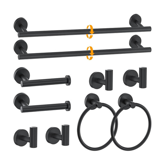 10 Pieces Towel Bar Set Matte Black Bathroom Hardware Set Includes 23.6 Inch Towel Bar,Stainless Steel Towel