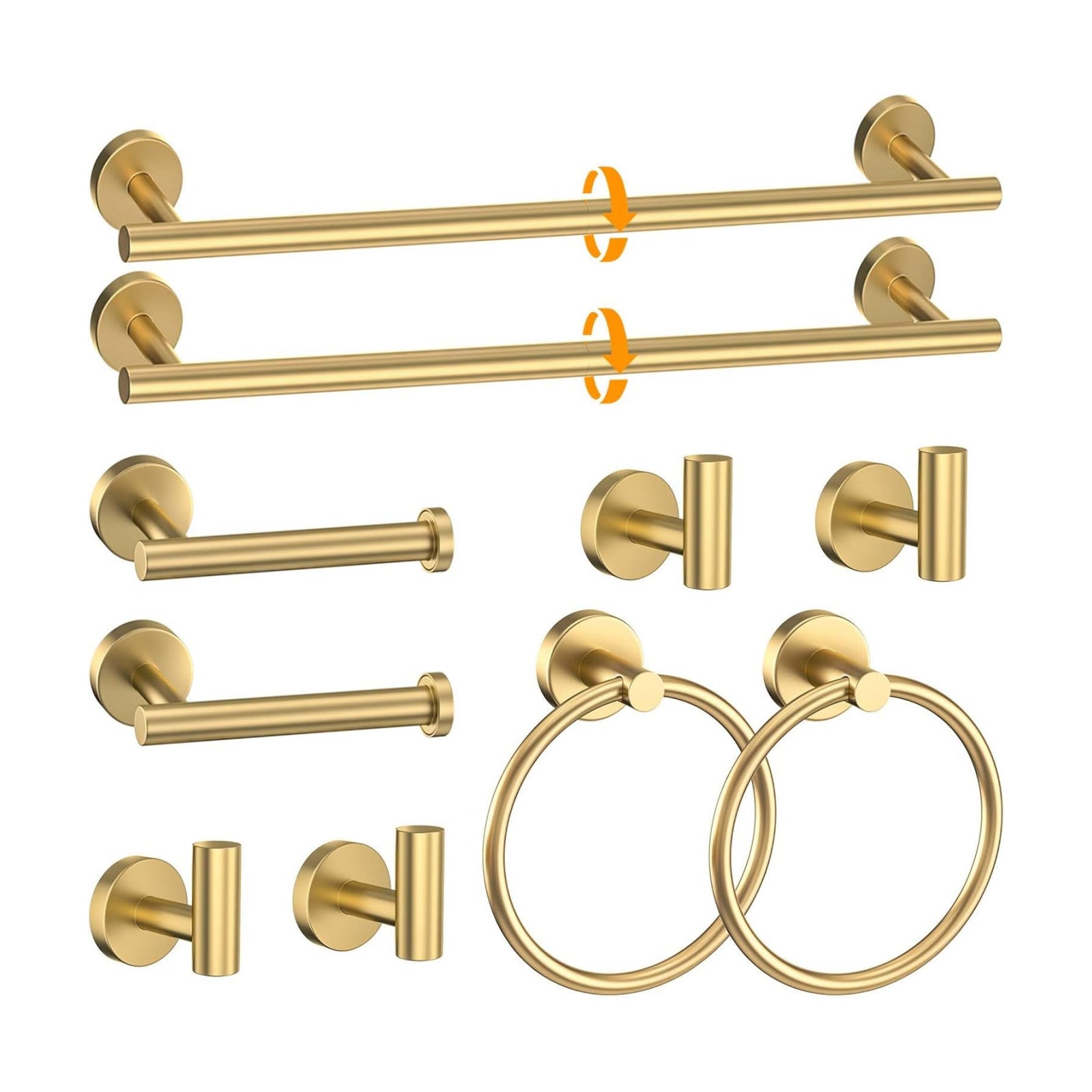 Brushed Gold Towel Bar Set 10 Pieces Round Bathroom Hardware Set Includes 23.6in Towel Bar Towel Ring Toilet Paper