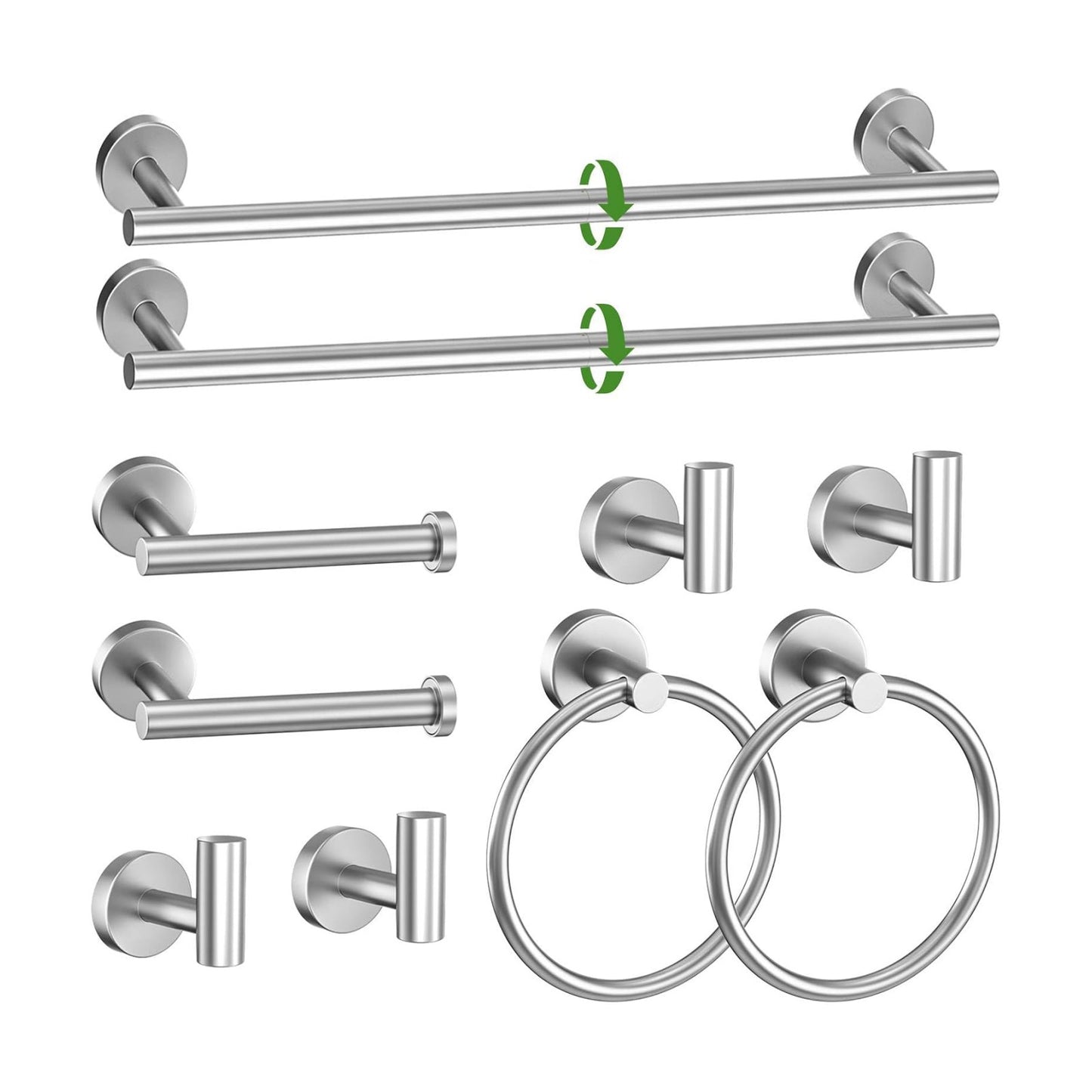 10-Piece Towel Bar Set Brushed Nickel Bathroom Hardware Accessories Set Includes 23.6in Towel Bar Round Towel Ring TP