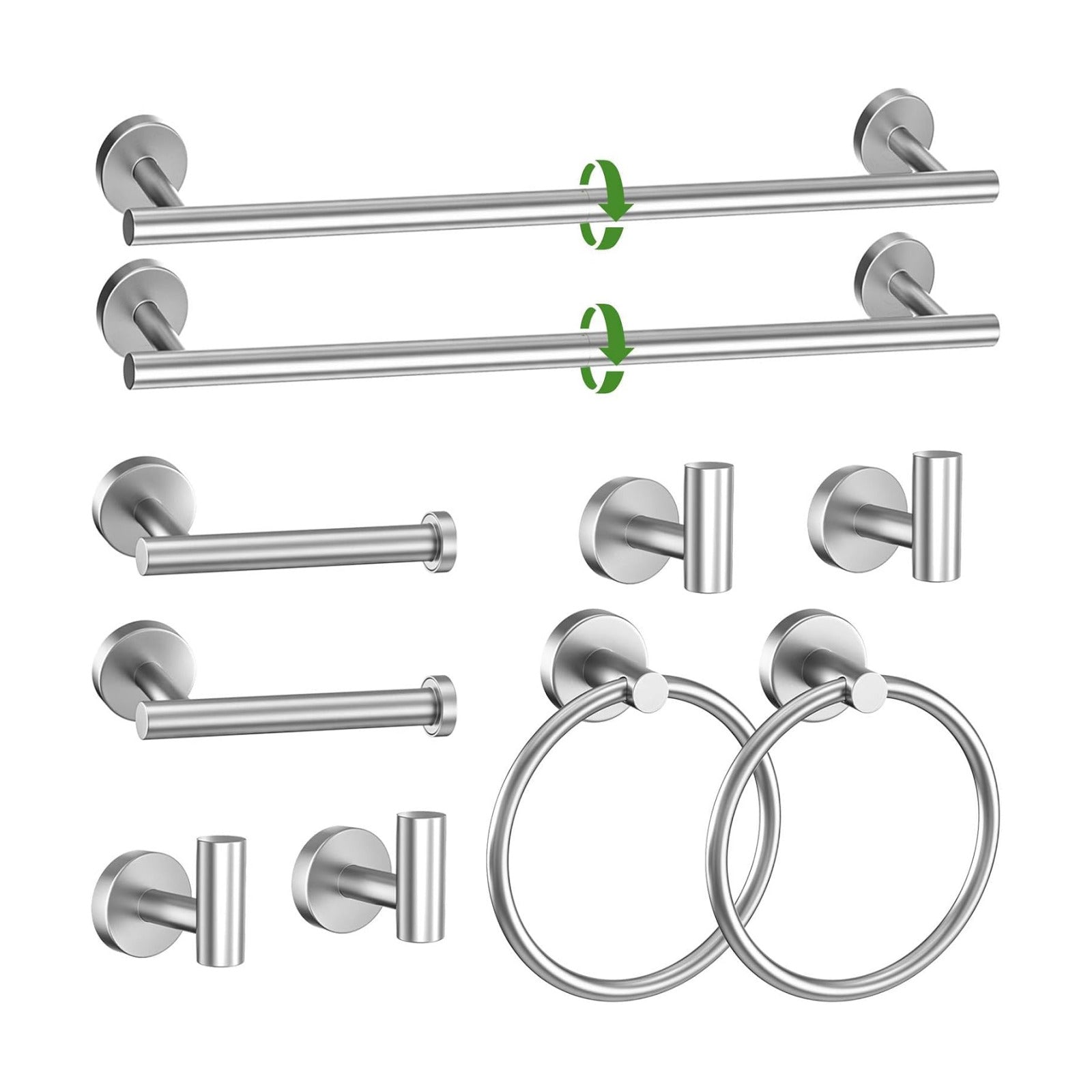 10-Piece Towel Bar Set Brushed Nickel Bathroom Hardware Accessories Set Includes 23.6in Towel Bar Round Towel Ring TP