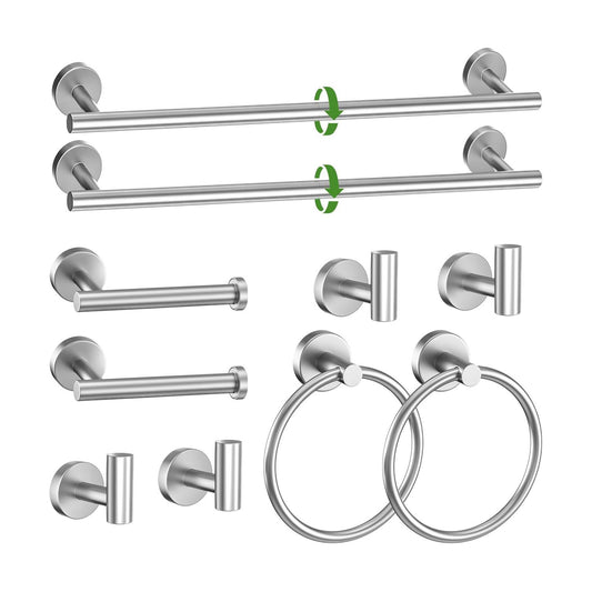 10-Piece Towel Bar Set Brushed Nickel Bathroom Hardware Accessories Set Includes 23.6in Towel Bar Round Towel Ring TP