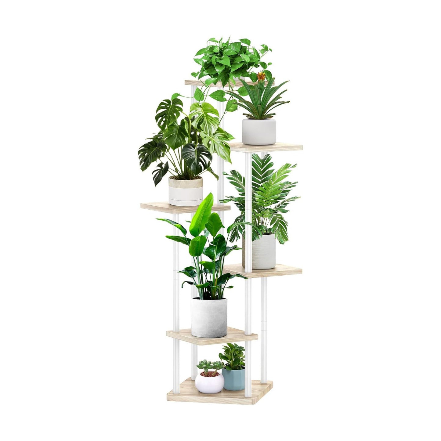 6 Tier Plant Stand Indoor, Thickened Metal Wood Corner Plant Shelf Stands for Multiple Plants, Indoor Tall Plants Stand
