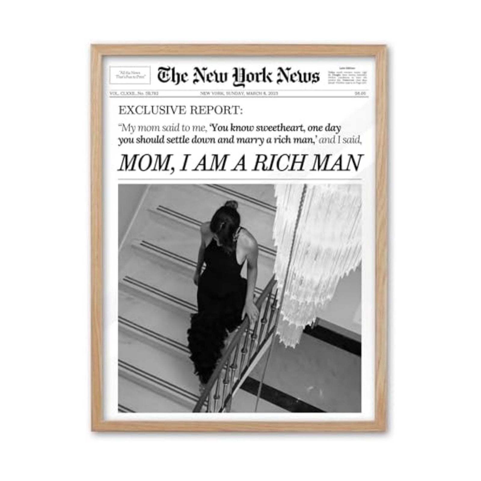 EcoHest Small 8x10 in Mom I Am a Rich Man Newspaper Framed Wall Art