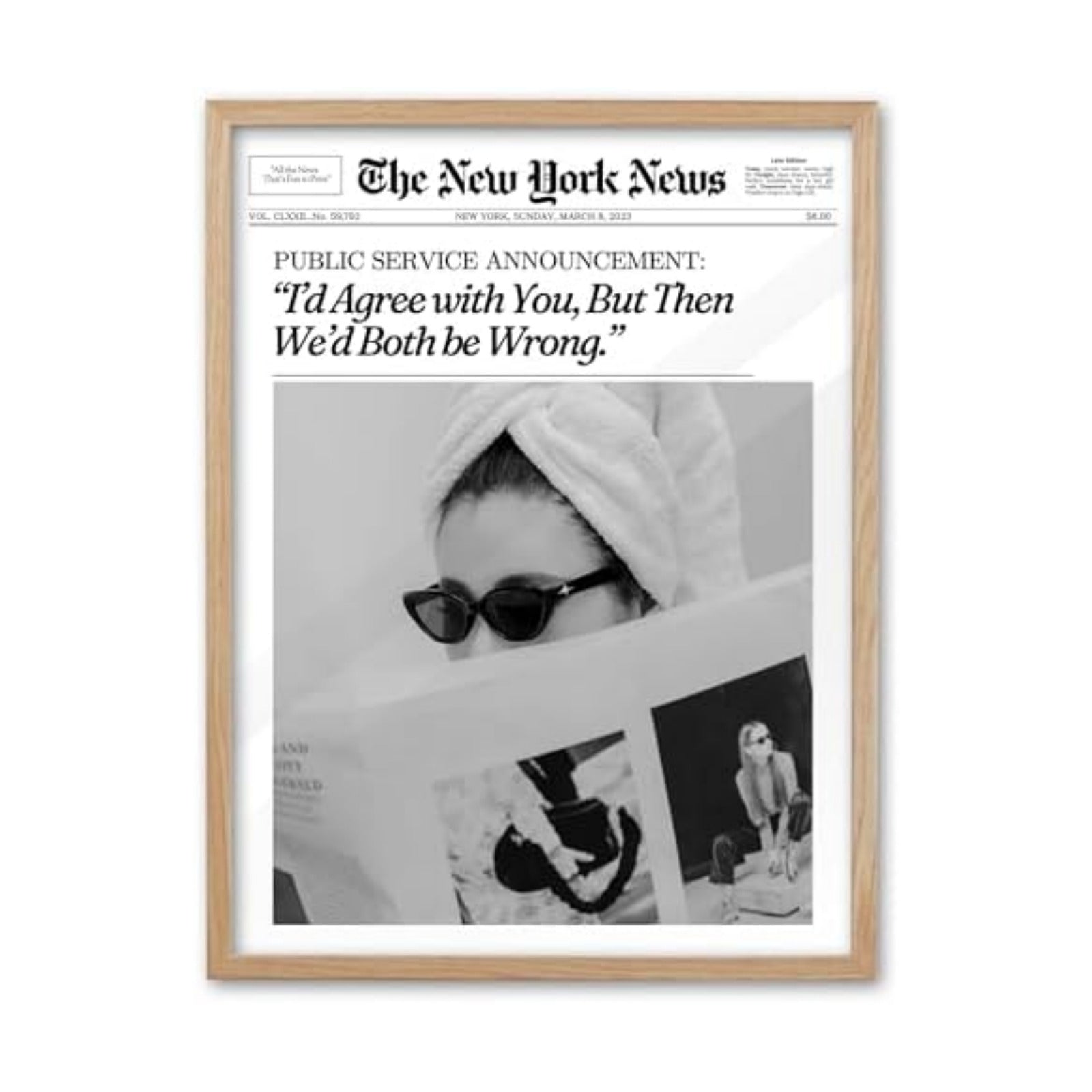 EcoHest Small 8x10 in Cool Girl Newspaper Framed Wall Art for Bedroom