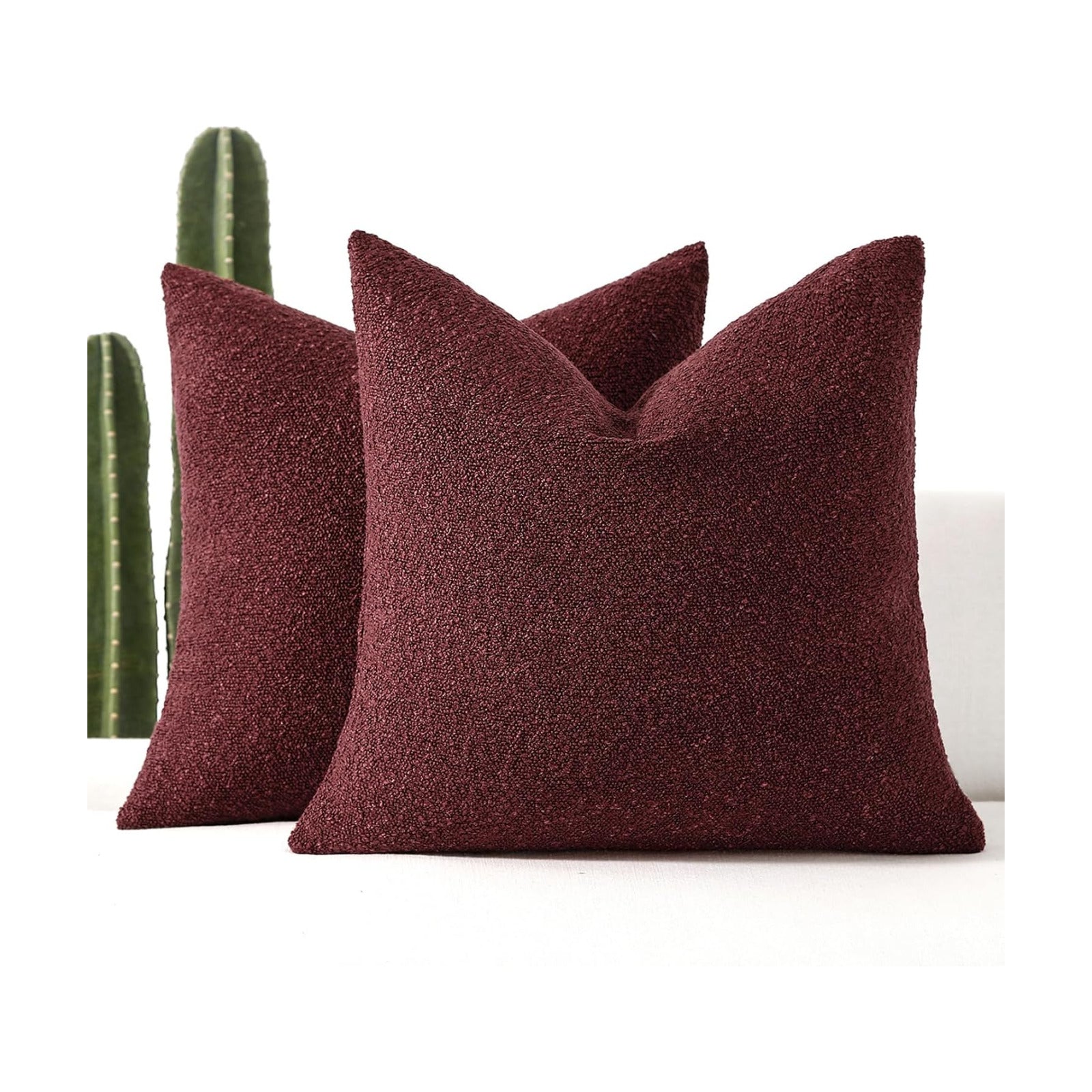 Boucle Throw Pillow Covers / Burgundy / 18 x 18 / Set of 2