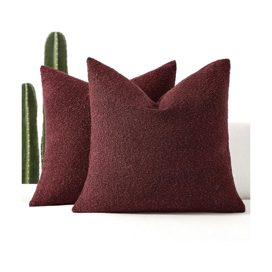 Boucle Throw Pillow Covers / Burgundy / 18 x 18 / Set of 2