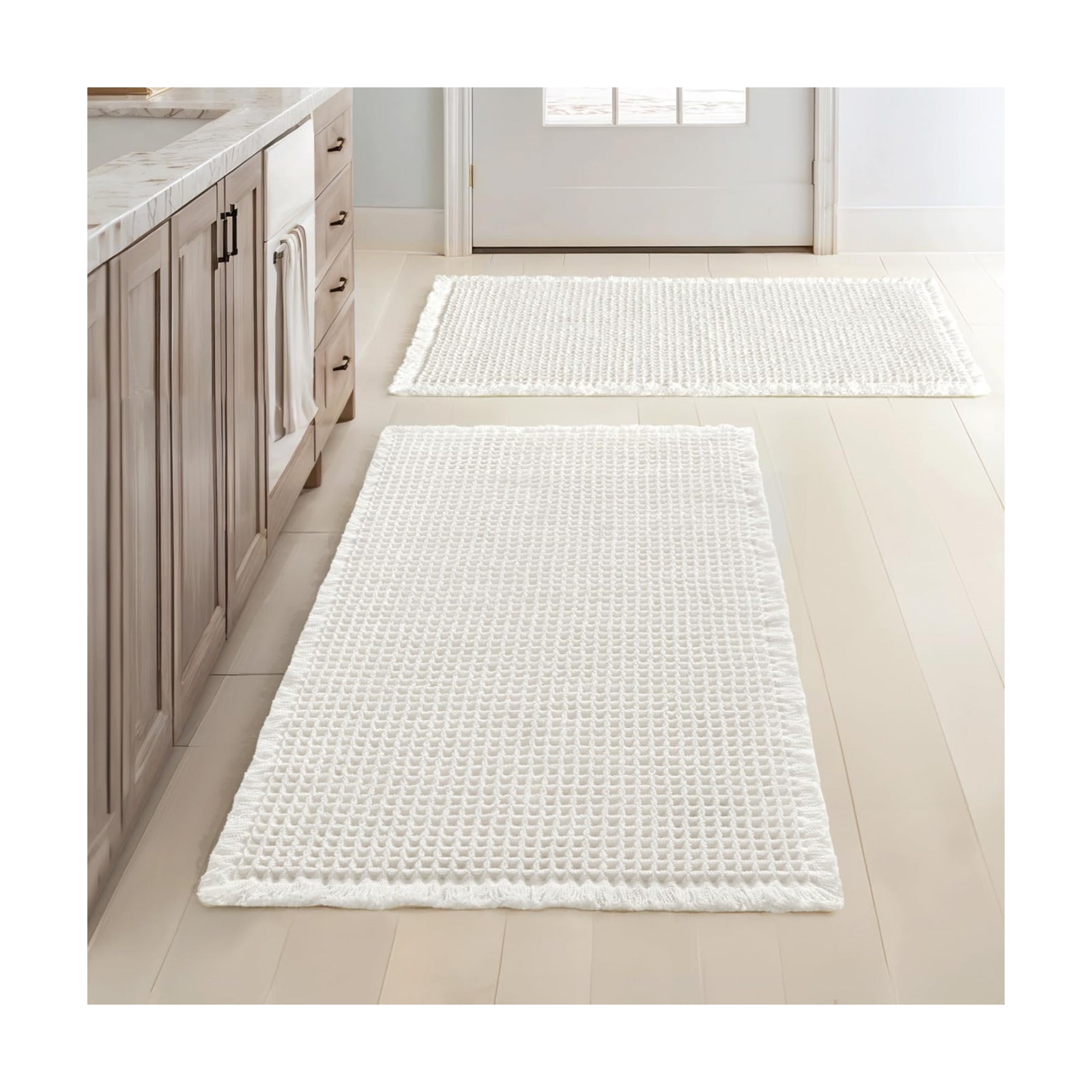 MIULEE Set of 2 Waffle Bathroom Rugs Boho Bath Mat White 18x30 Inch