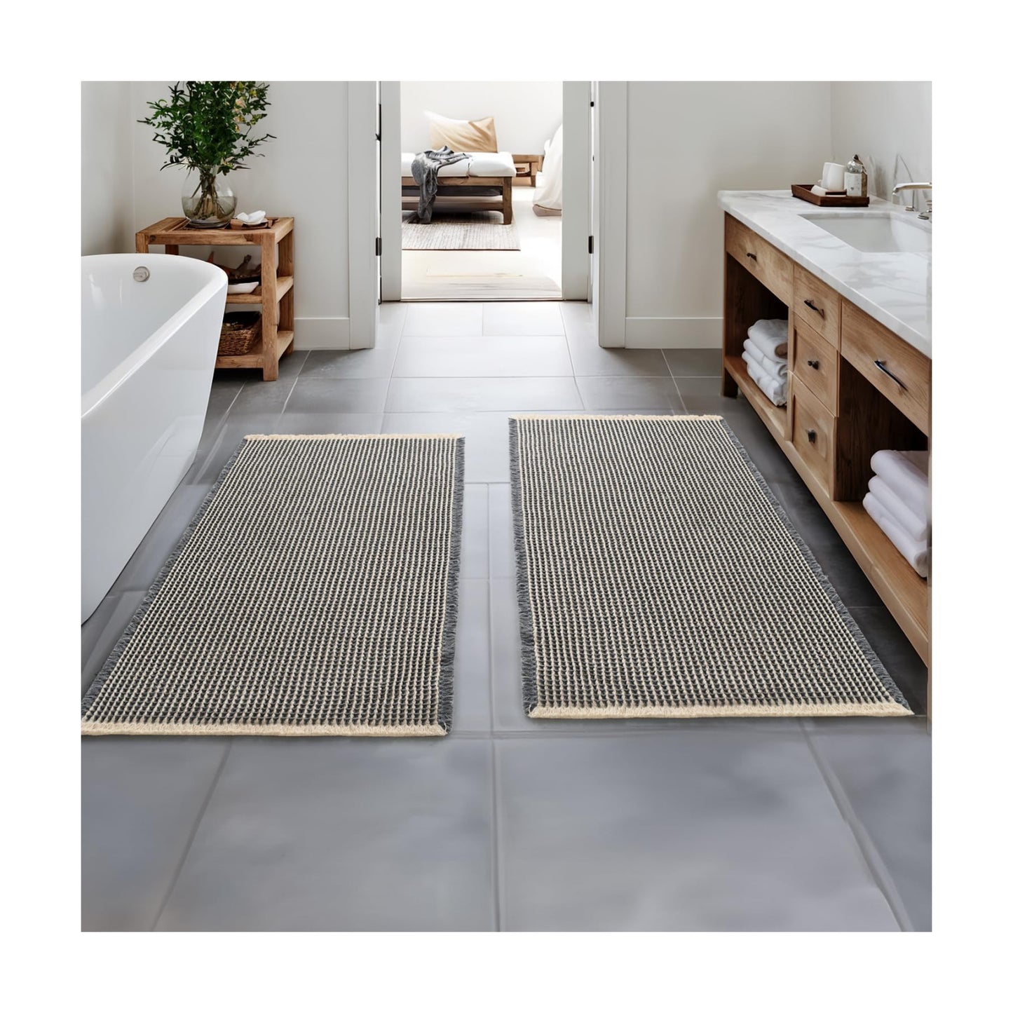 MIULEE Set of 2 Waffle Bathroom Runner Rugs Dark Grey&Yellow 2'x4'(24"x48")
