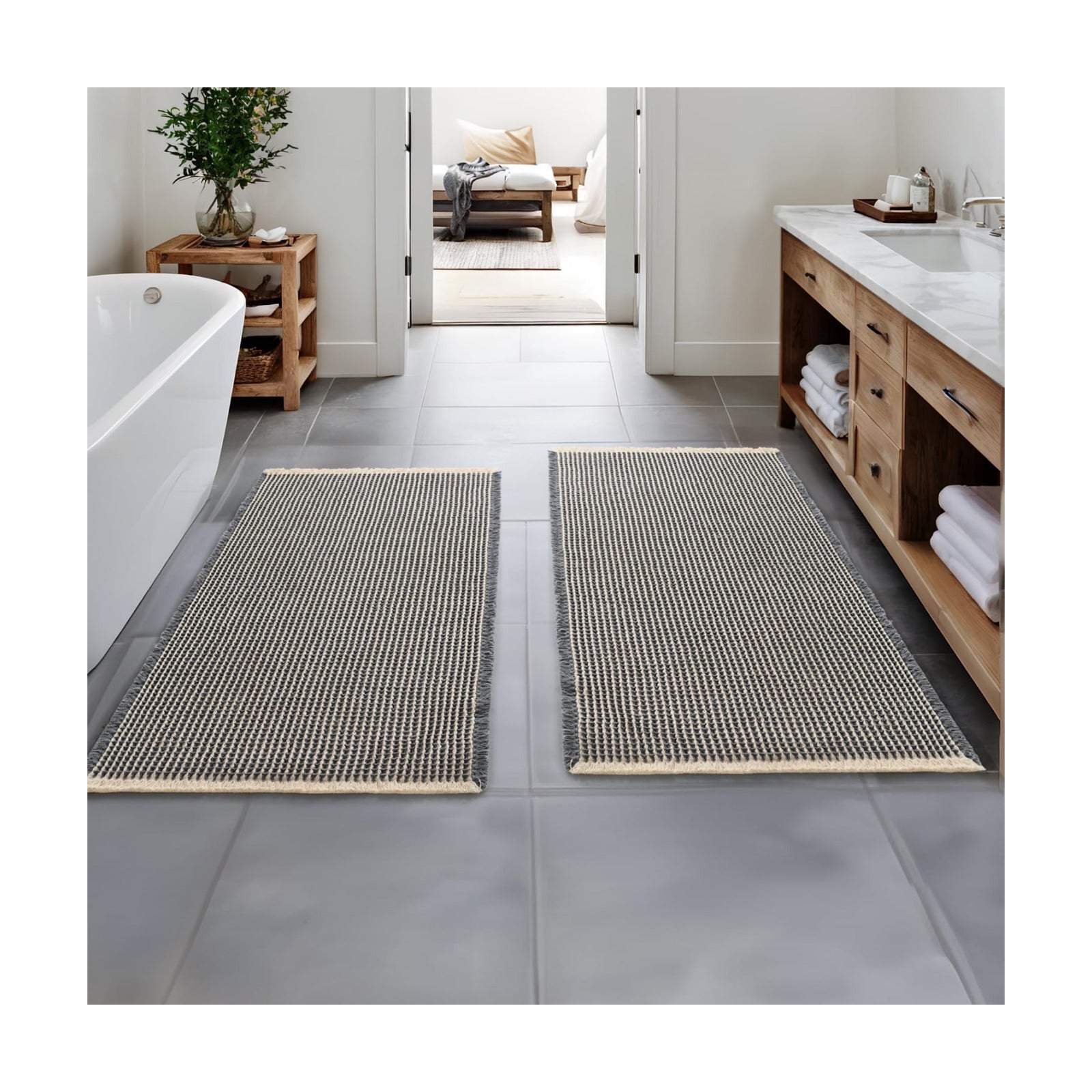 MIULEE Set of 2 Waffle Bathroom Runner Rugs Dark Grey&Yellow 2'x4'(24"x48")