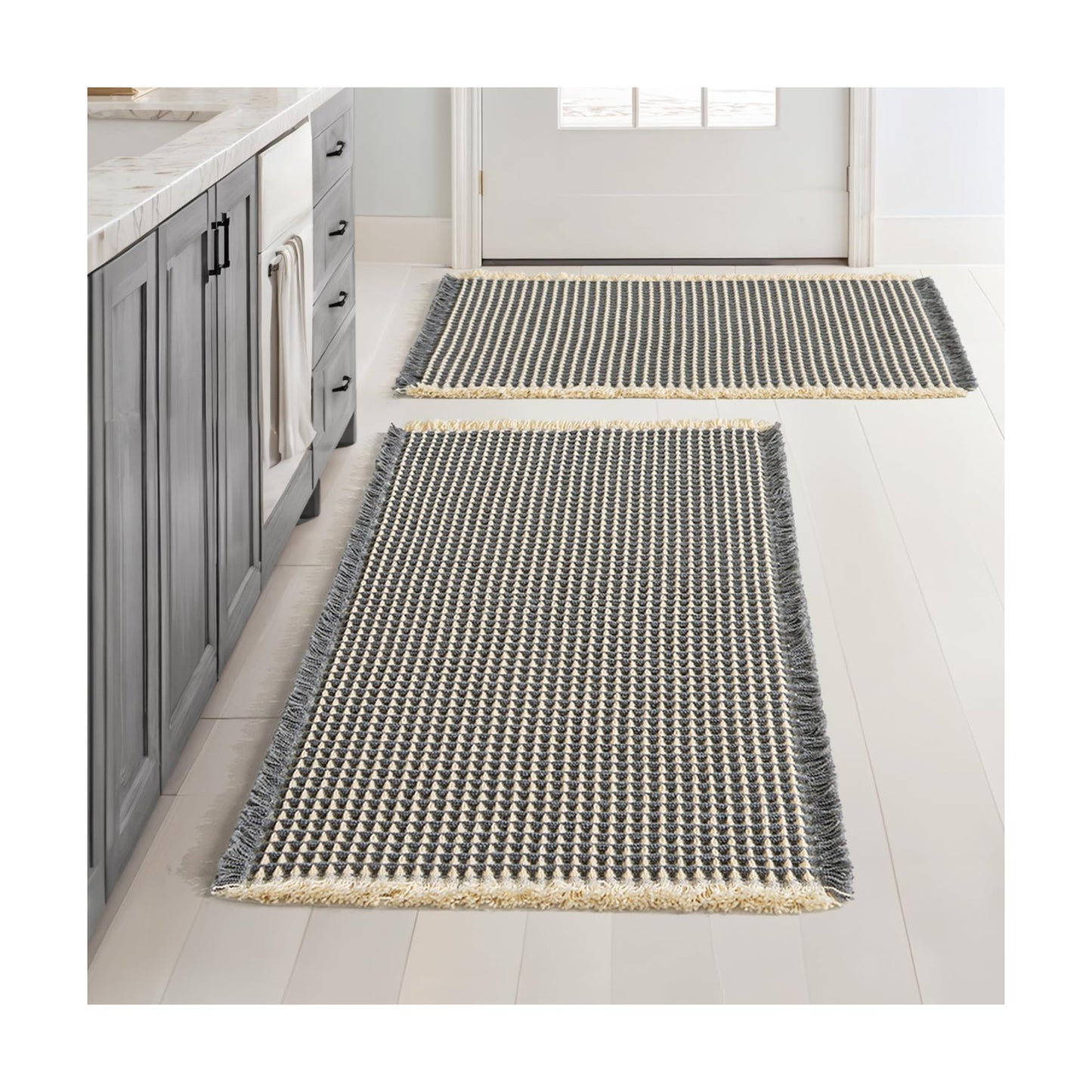 MIULEE Set of 2 Waffle Bathroom Rugs Dark Grey&Yellow Bath Mat 20x32 Inch