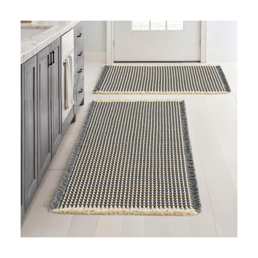 MIULEE Set of 2 Waffle Bathroom Rugs Dark Grey&Yellow Bath Mat 20x32 Inch