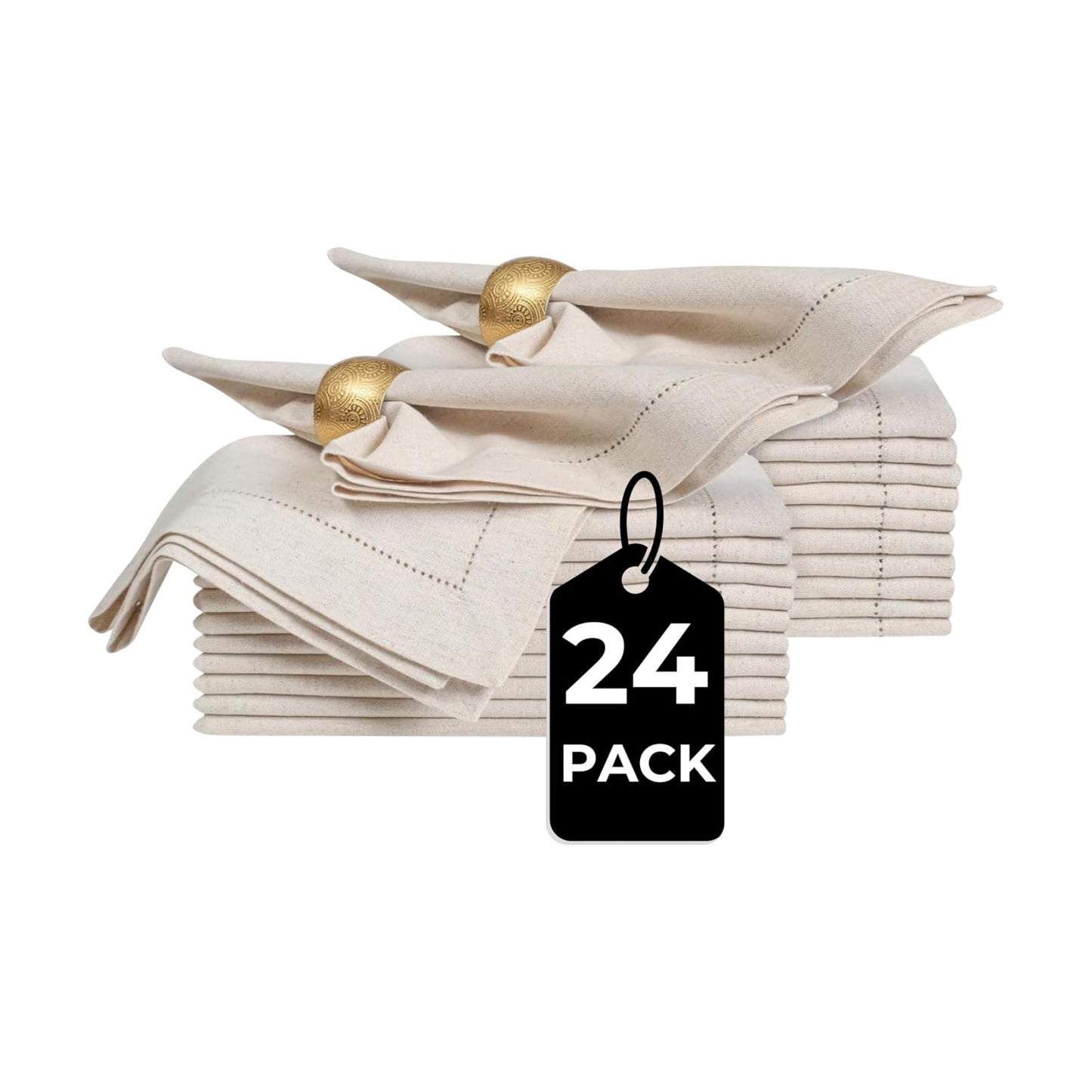 Bedding Craft Linen Cloth Dinner Napkins, 18x18, Set of 24 | Flax cotton blend, hemstitched corners, machine washable