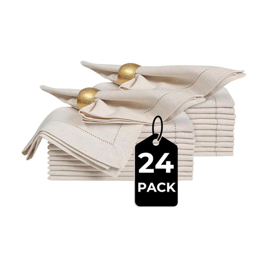 Bedding Craft Linen Cloth Dinner Napkins, 18x18, Set of 24 | Flax cotton blend, hemstitched corners, machine washable
