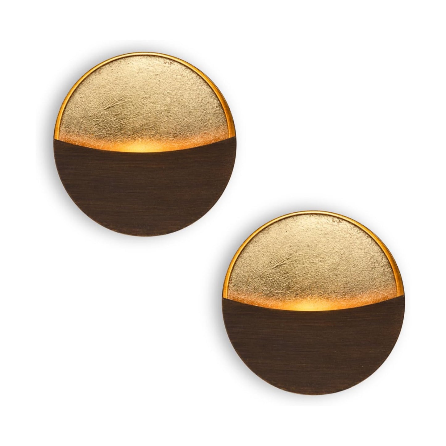 Metal Candle Sconces / Brushed Woodgrain / Gold / Set of 2