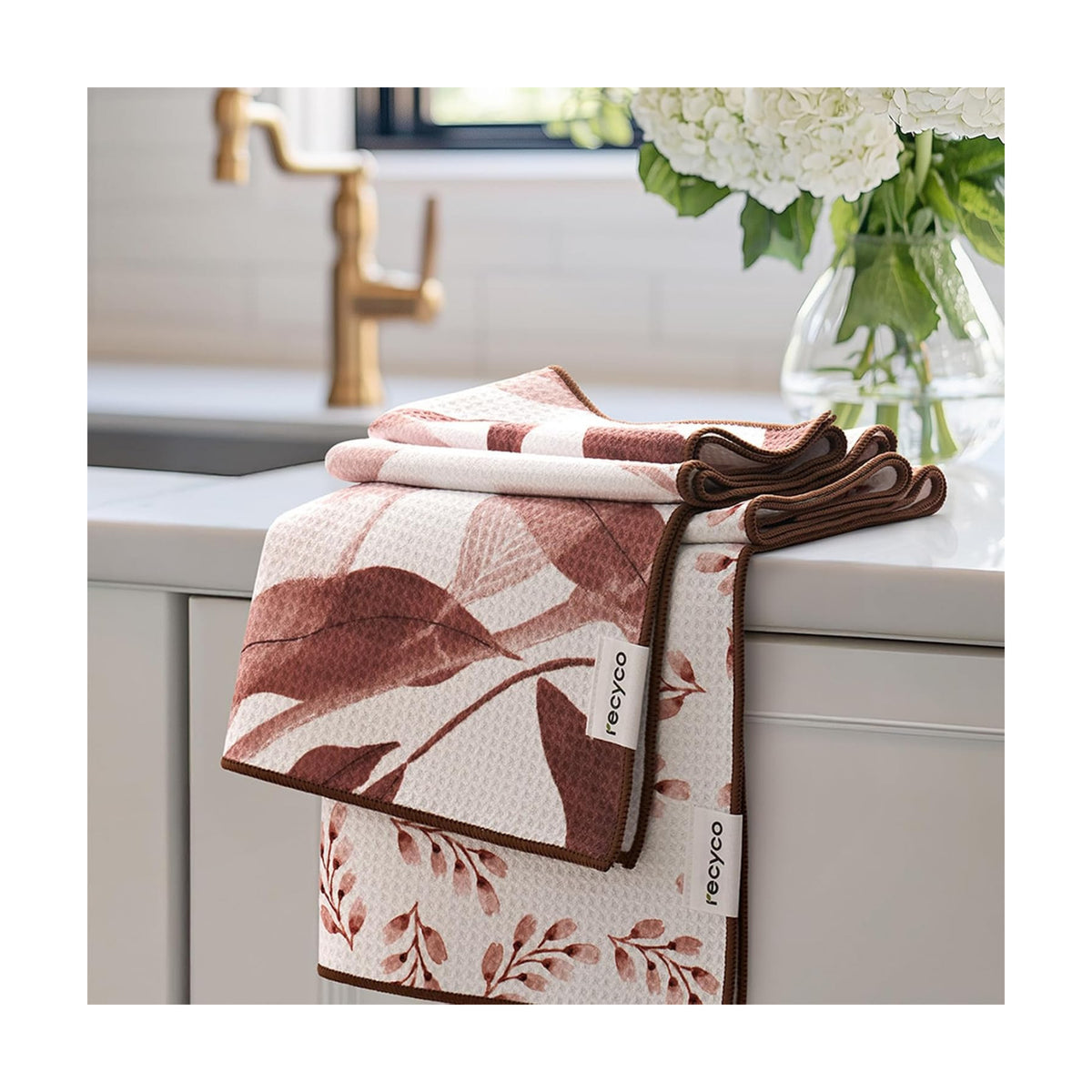 RECYCO Waffle Kitchen Towel Set of 2 - Quick Dry Microfiber Sustainable Dish Towels - Ultra Absorbent Reusable Cleaning Tea Towels - Lightweight Hand Towels,16”x 28”, Terracotta