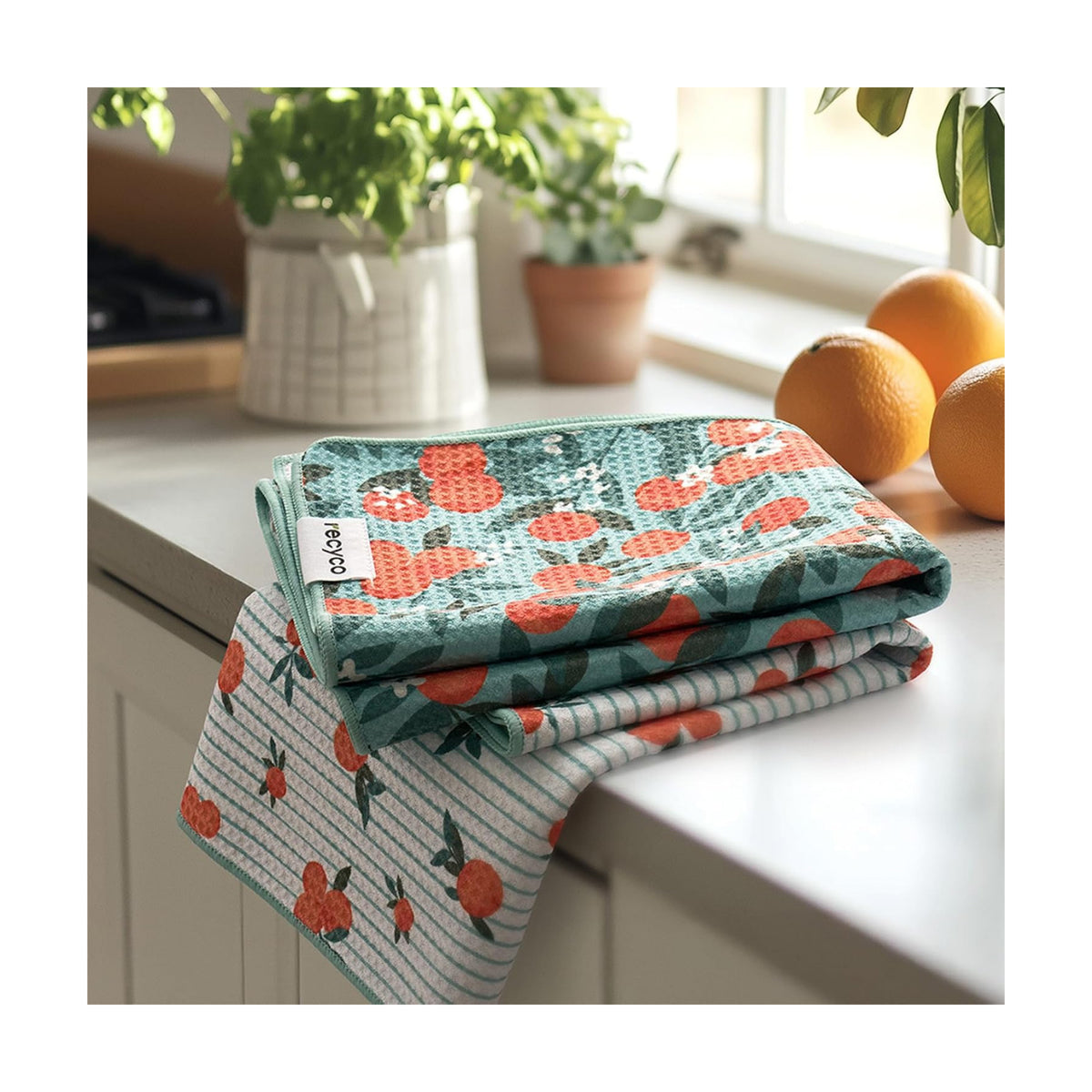 RECYCO Waffle Kitchen Towel Set of 2 - Quick Dry Microfiber Sustainable Dish Towels - Ultra Absorbent Reusable Cleaning Tea Towels - Lightweight Hand Towels,16”x 28”, Clementine Grove