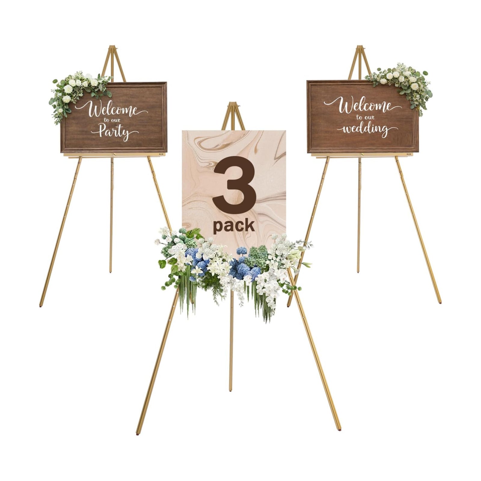 DJAR 3 Pcs 63" Adjustable Wooden Display Easel Stand for Sign | Dual-Use Design, Natural Pine Wood, Ideal for Wedding