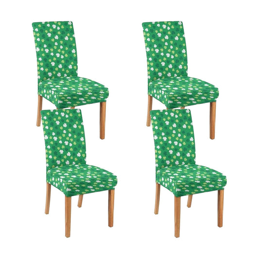 4 Pcs St Patricks Day Dining Chair Covers, Saint Pattys Shamrocks Stretch Removable Washable Chair Slipcovers, Irish Green Clover Kitchen Dining Room Hotel Decor