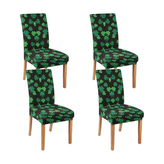 4 Pcs St Patricks Day Dining Chair Covers, Saint Pattys Shamrocks Stretch Removable Washable Chair Slipcovers, Irish Green Clover Kitchen Dining Room Hotel Decor