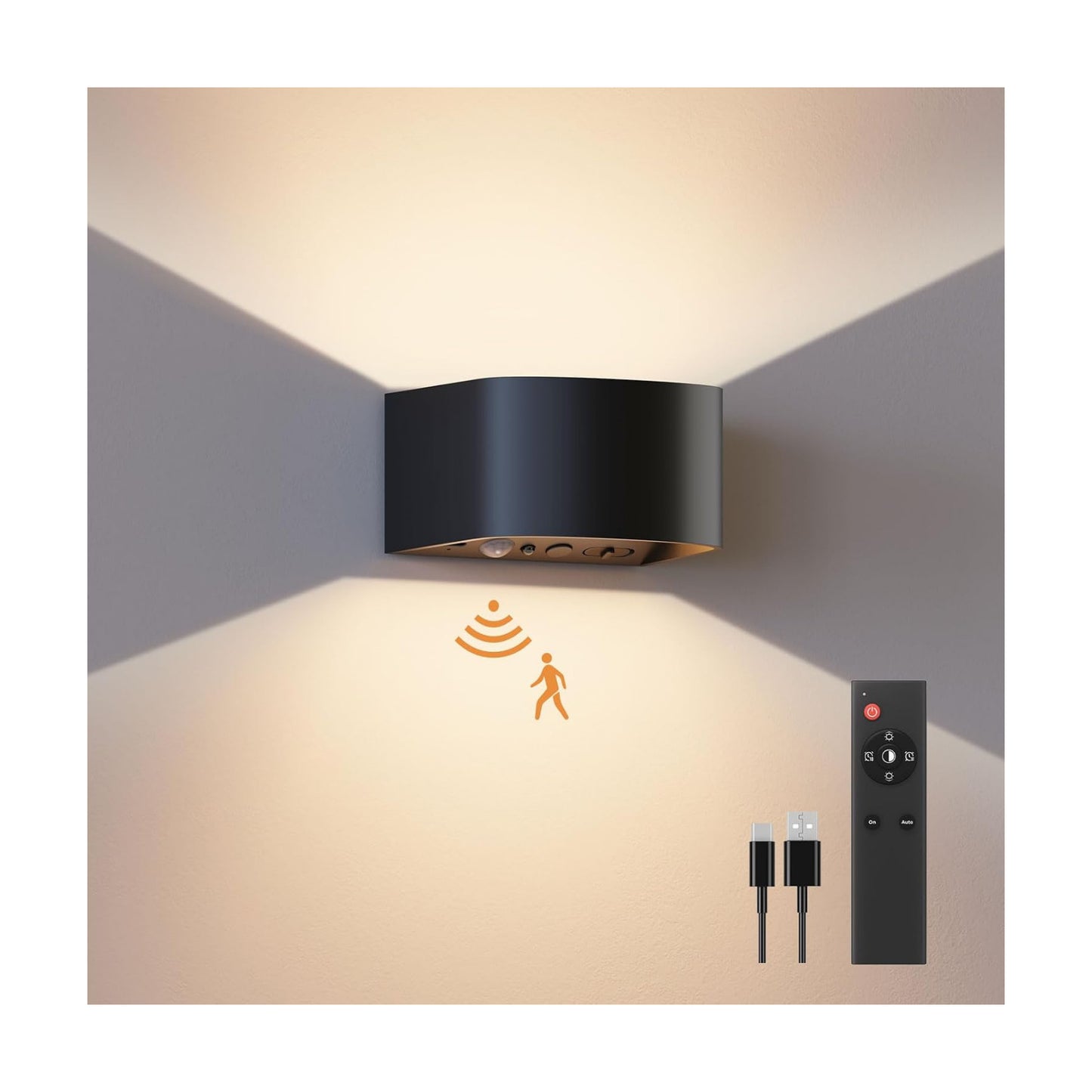 FULEN Motion Sensor Wall Lights with Remote Control 3 Colors Wireless Wall Lamp LED Indoor Up Down Wall Sconces 5000mAh