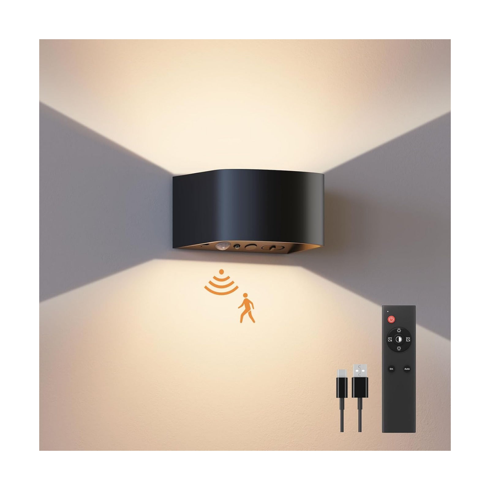 FULEN Motion Sensor Wall Lights with Remote Control 3 Colors Wireless Wall Lamp LED Indoor Up Down Wall Sconces 5000mAh