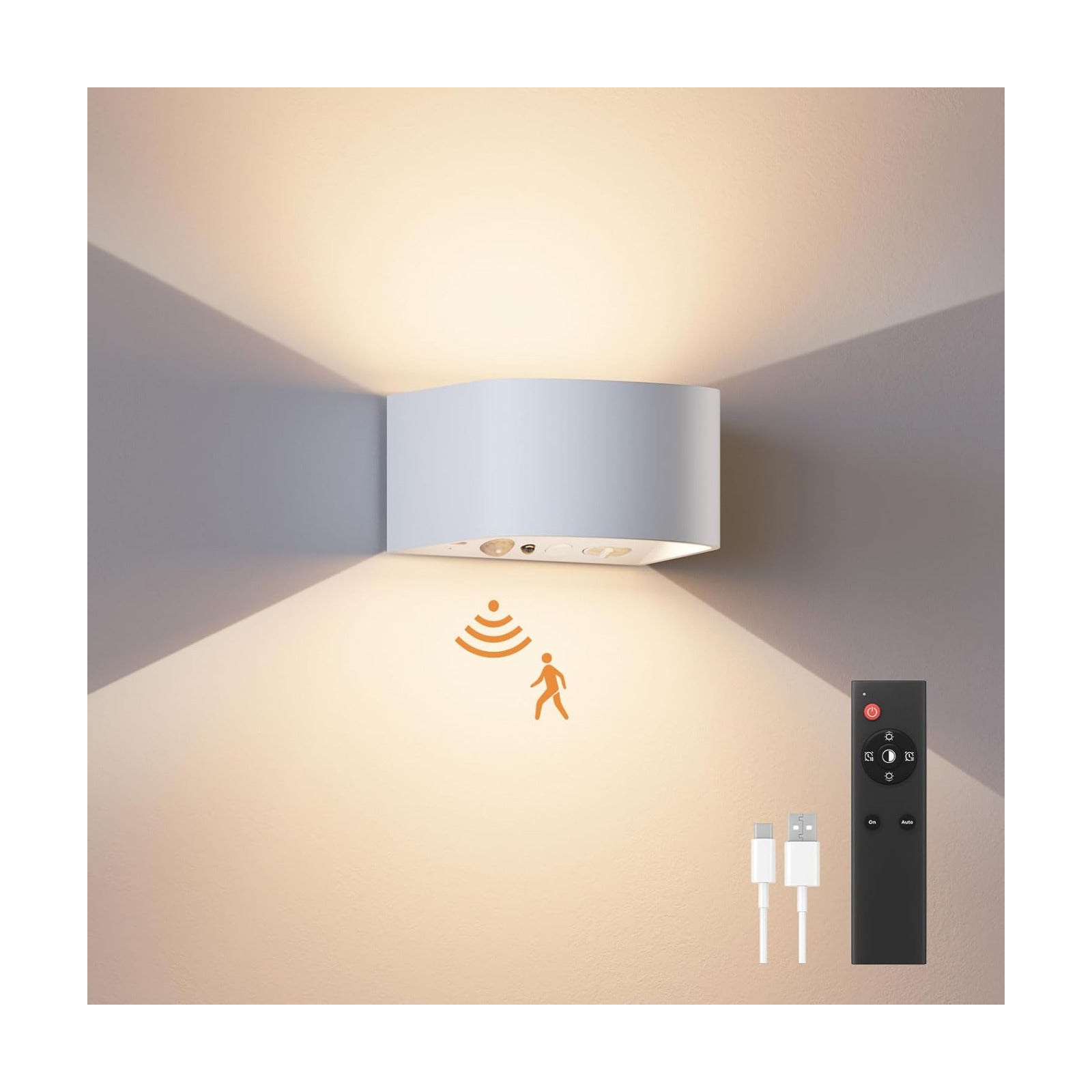 FULEN Motion Sensor Wall Light with Remote Control 3 Colors Wireless Wall Lamp LED Indoor Up and Down Wall Sconce