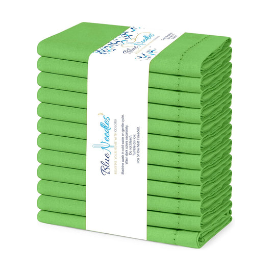 Blue Needles Set of 12 Hemstitch Linen Napkins 100% Cotton Apple Green Cloth Dinner Napkins 18x18 inches - Spring