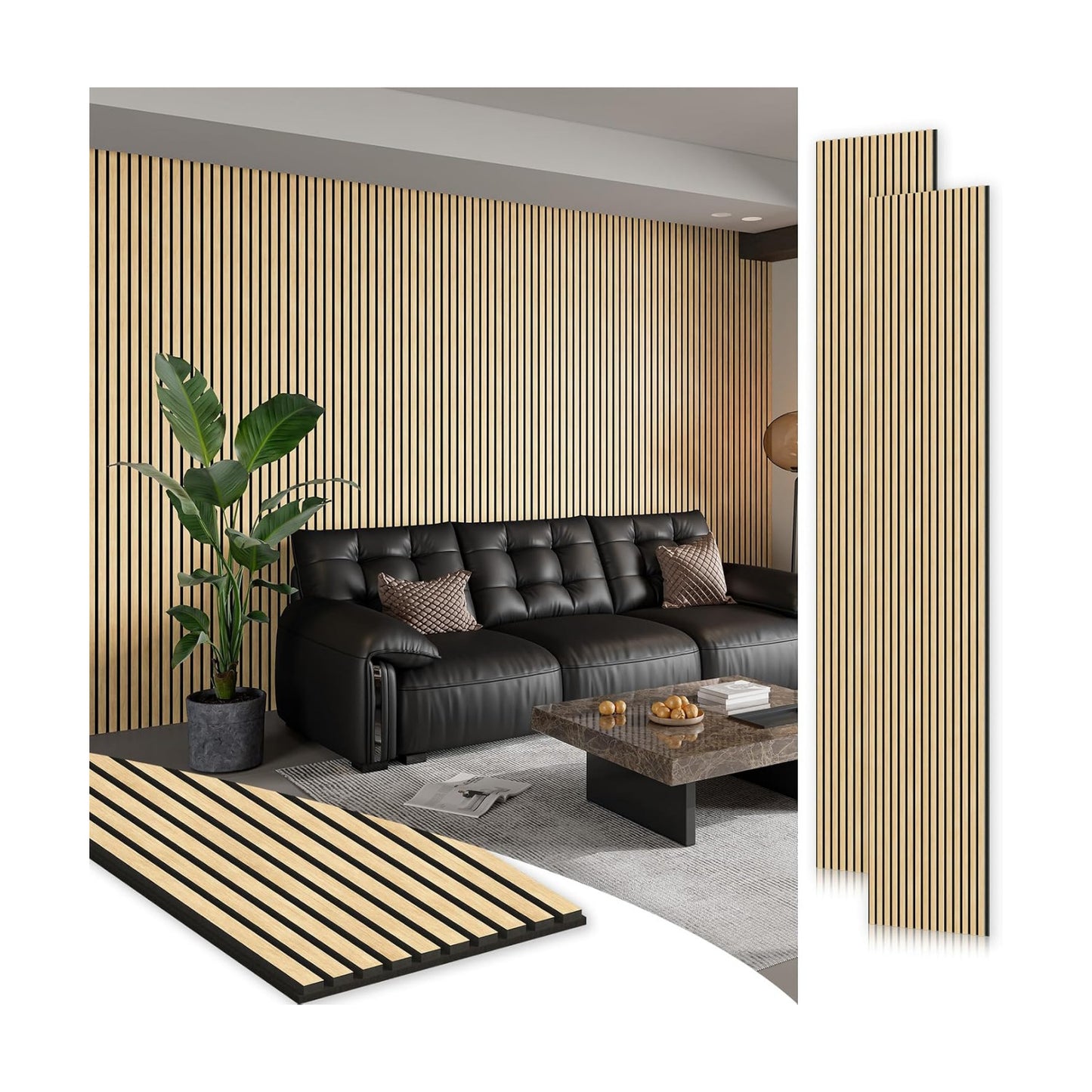SMARTSTANDARD 2 Pack 106" x 12.6" Wood Slat Wall Panels, White Oak | Soundproof Wooden Wall Panels, Acoustic Wood