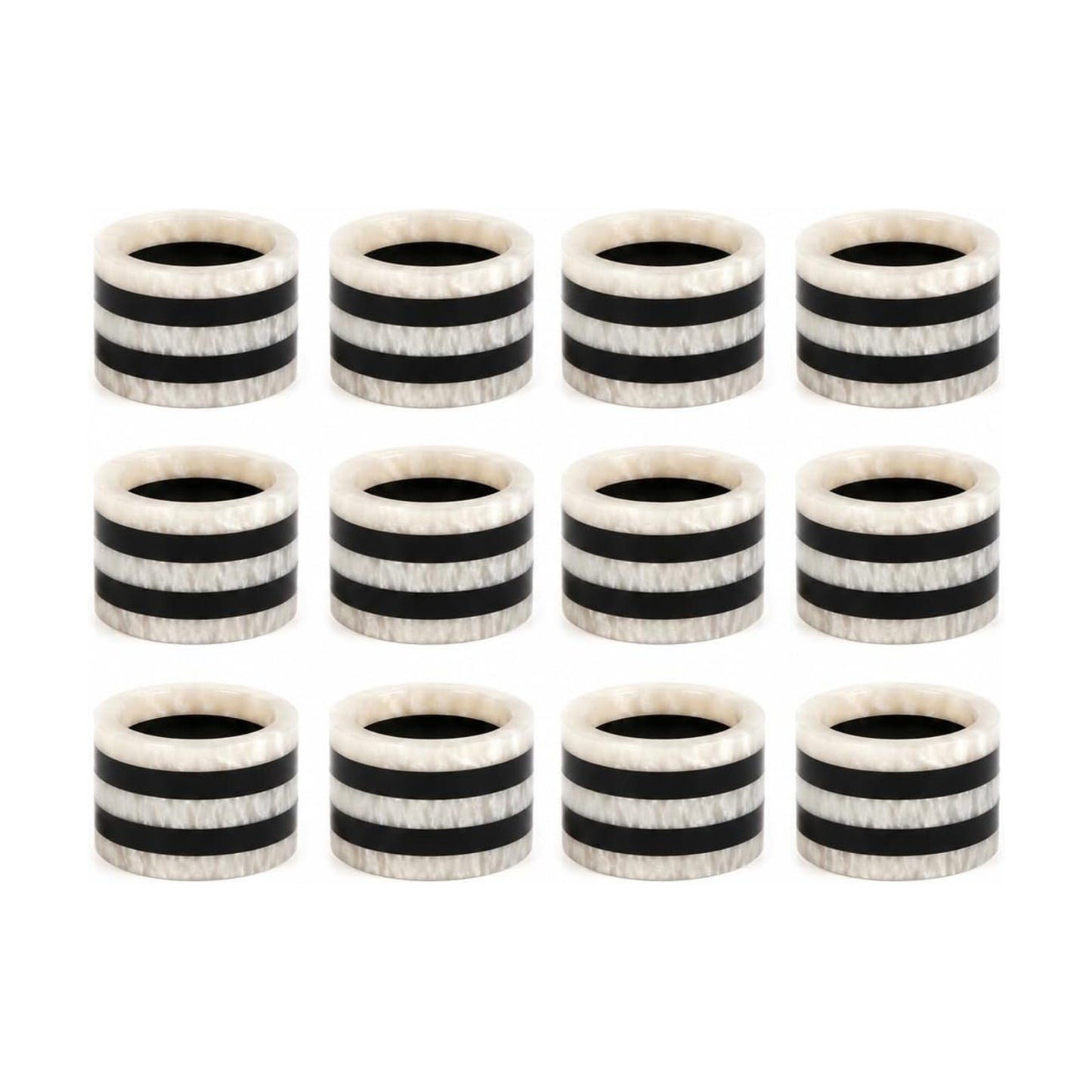 Epoxy Resin Napkin Rings, Set of 12, Black & White | Premium resin, 2x2x1.25 in each, rust-resistant, lightweight