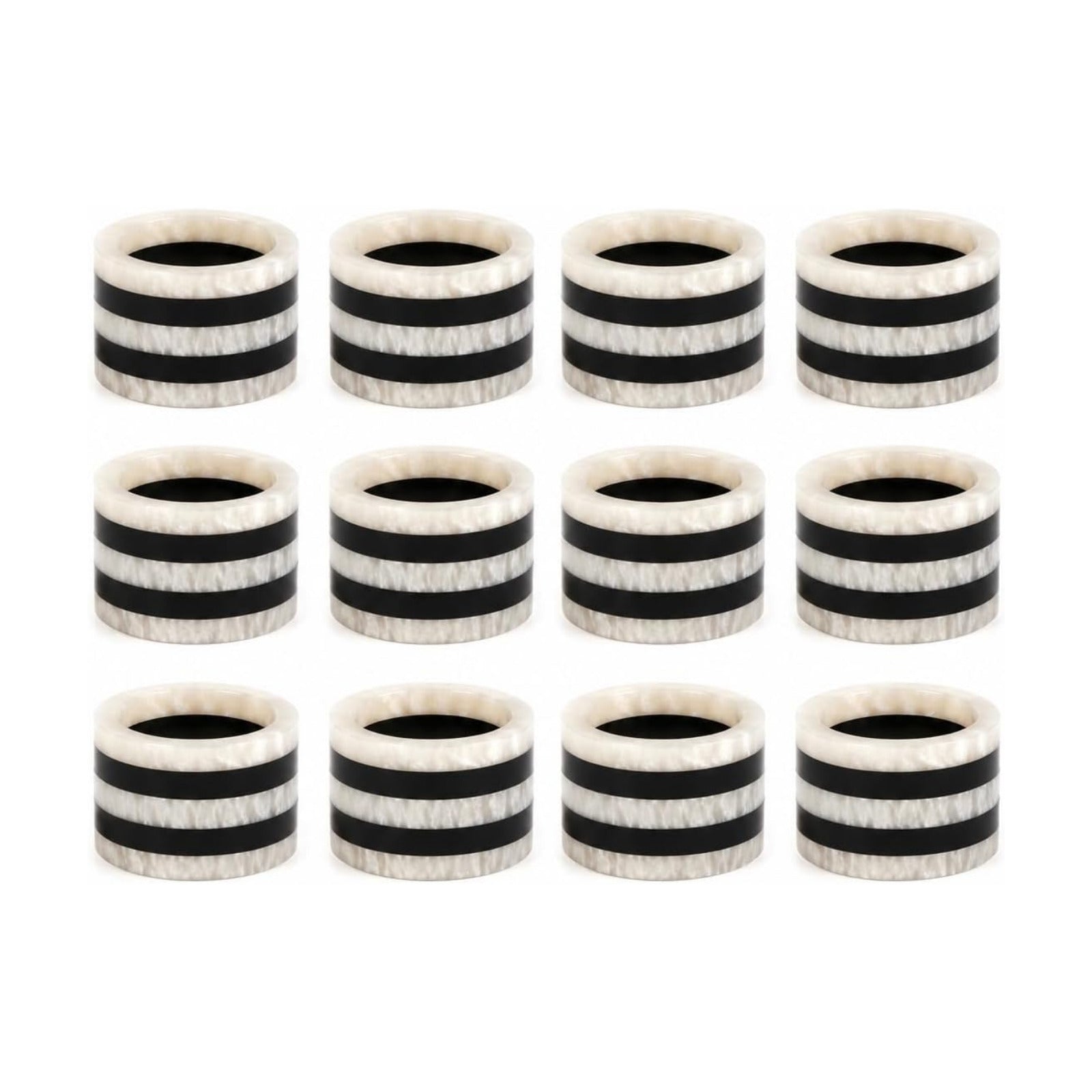 Epoxy Resin Napkin Rings, Set of 12, Black & White | Premium resin, 2x2x1.25 in each, rust-resistant, lightweight