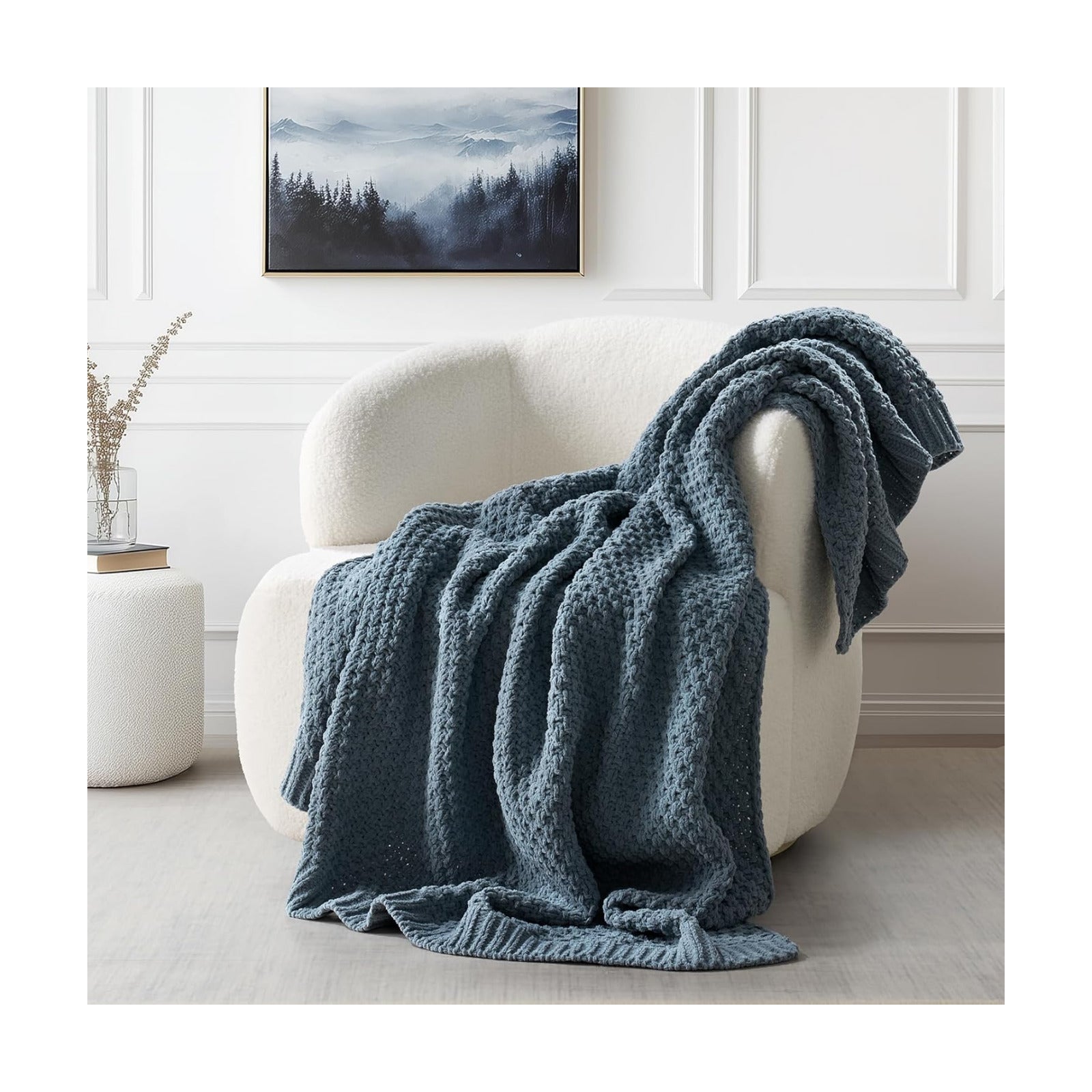 EVERGRACEHOME Chunky Chenille Knit Throw Blanket, 60 x 80, Stormy Blue