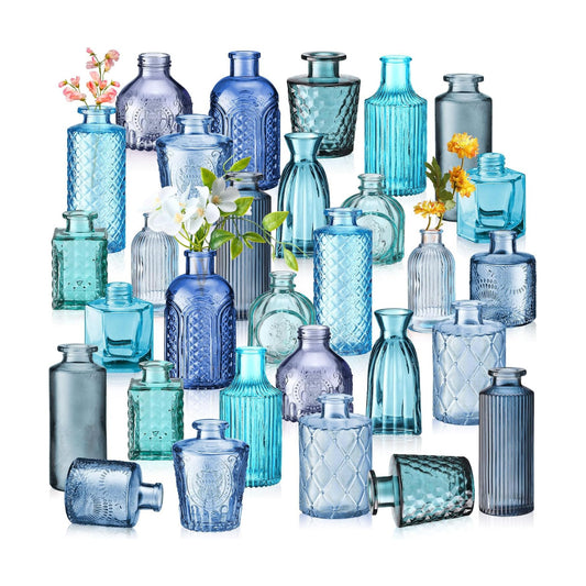 Vases Bulk Colored Flower Glass Bud Vases Valentine Vintage Colored Glass / Blue Series / Set of 30