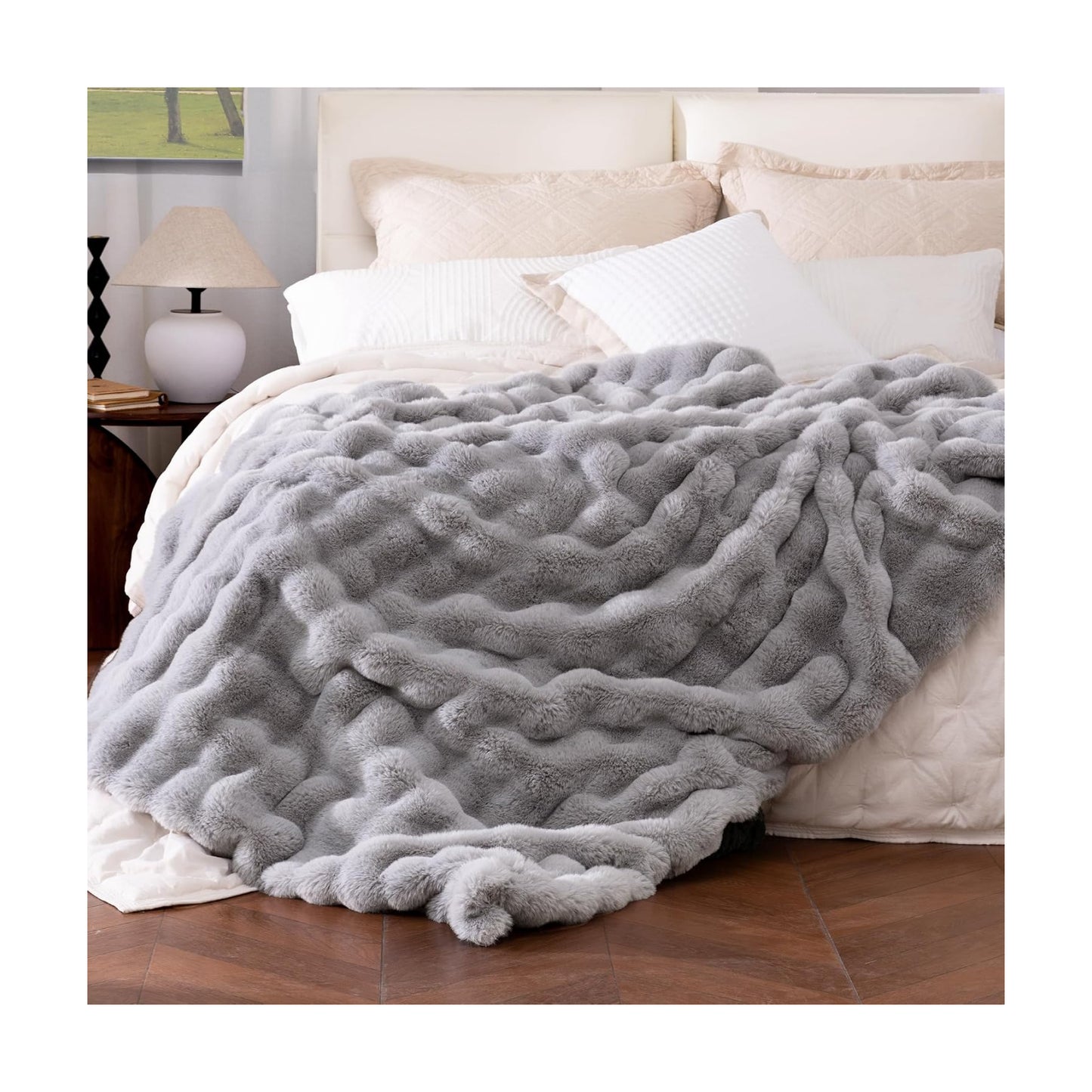 Ultra Soft Cozy Faux Fur Throw Blanket, Fuzzy Plush Thick Bubble Blanket, Oversize Luxury Fluffy Blanket for Couch