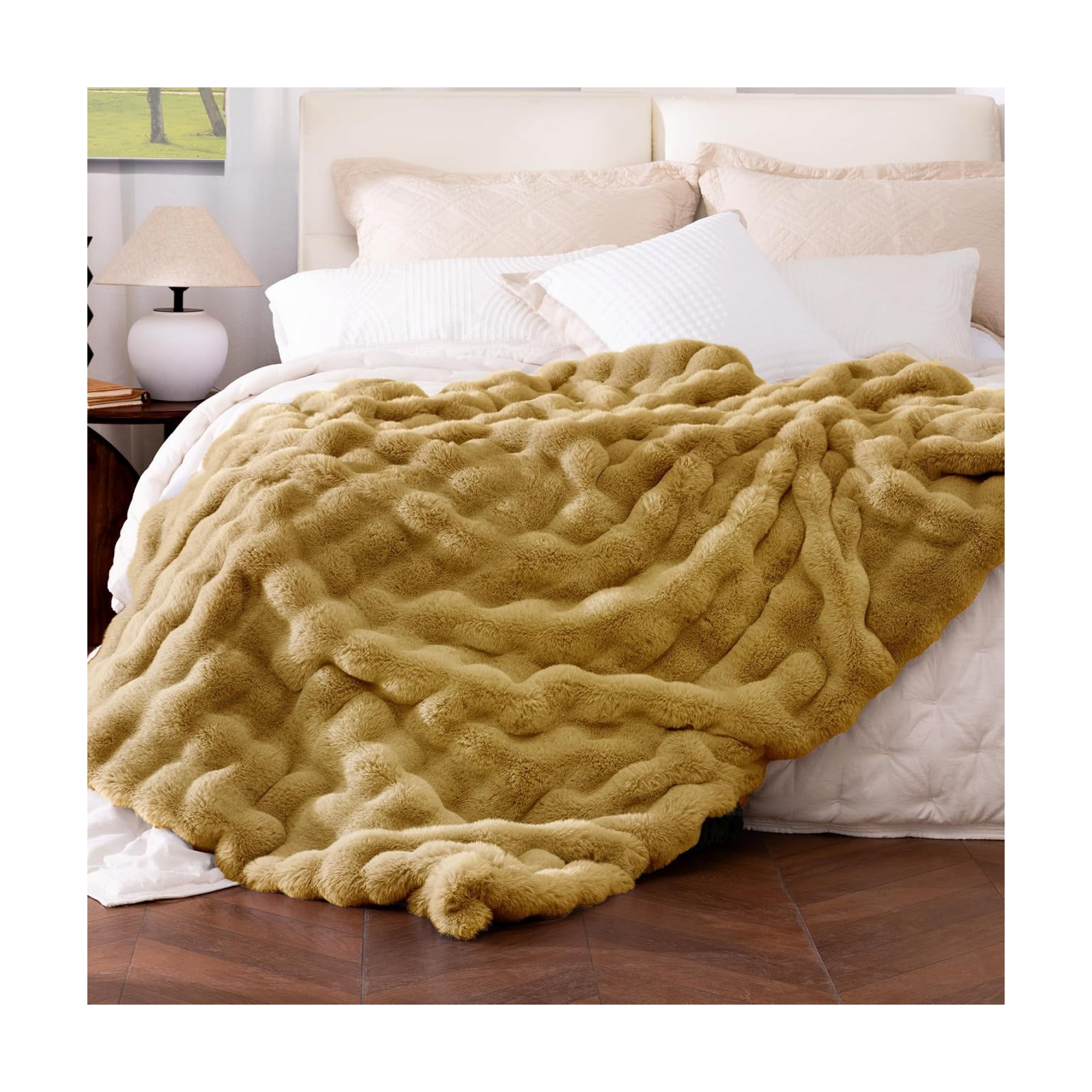 Ultra Soft Cozy Faux Fur Throw Blanket, Fuzzy Plush Thick Bubble Blanket, Oversize Luxury Fluffy Blanket for Couch