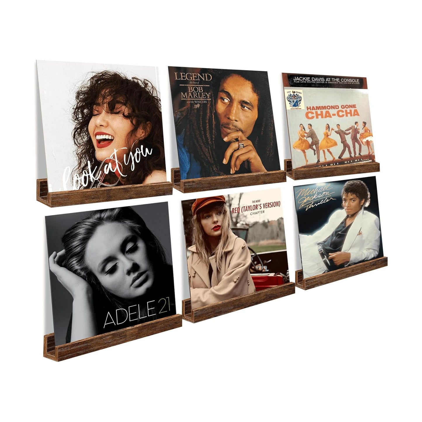 Vinyl Record Shelf Wall Mount, Pack of 6 Floating Shelves for Wall | 12 inch Wooden Album Record Holder Display for