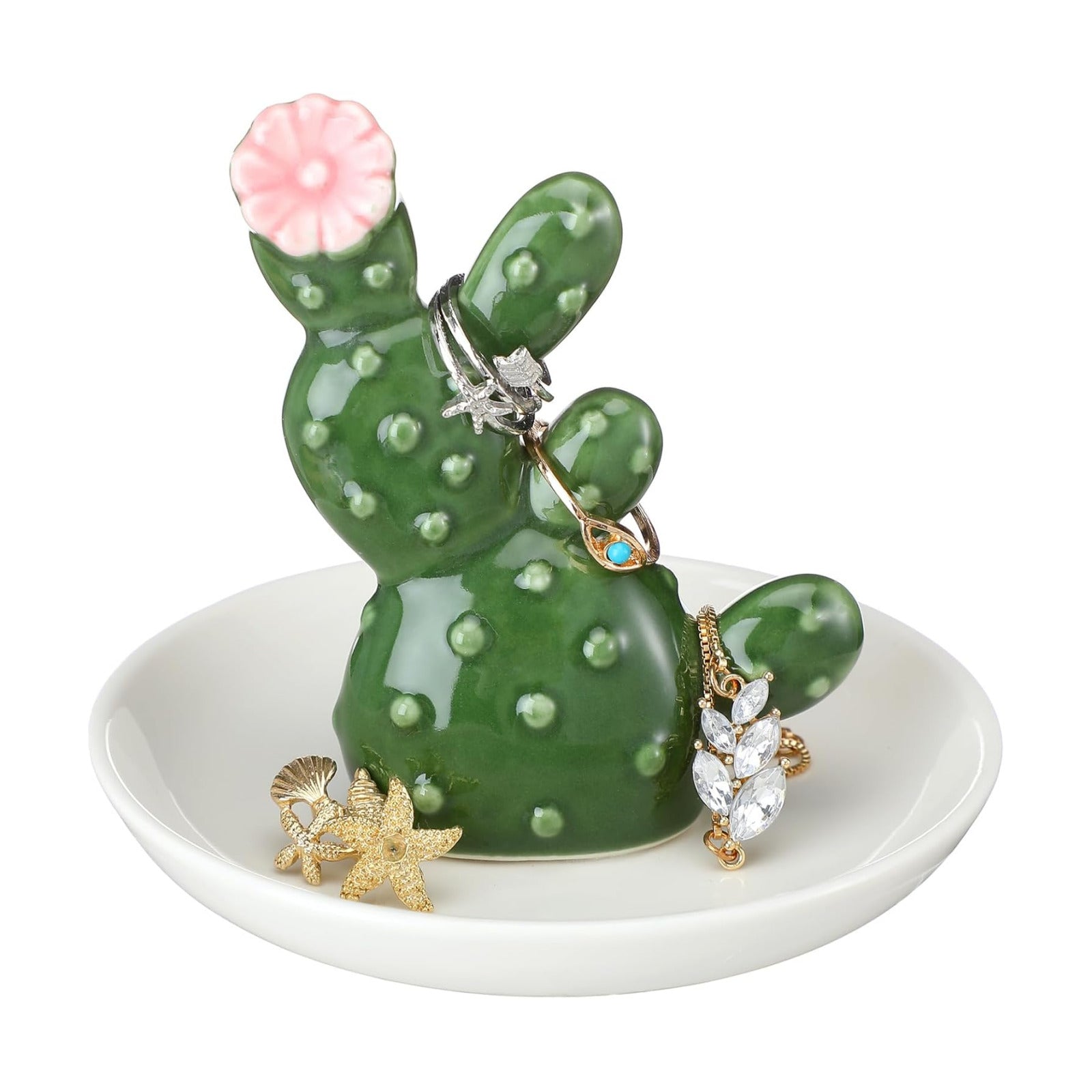 Cactus Ring Holder Ceramic Dish for Women Jewelry Tray Ring Dish Tropical Decor Trinket Rack Western