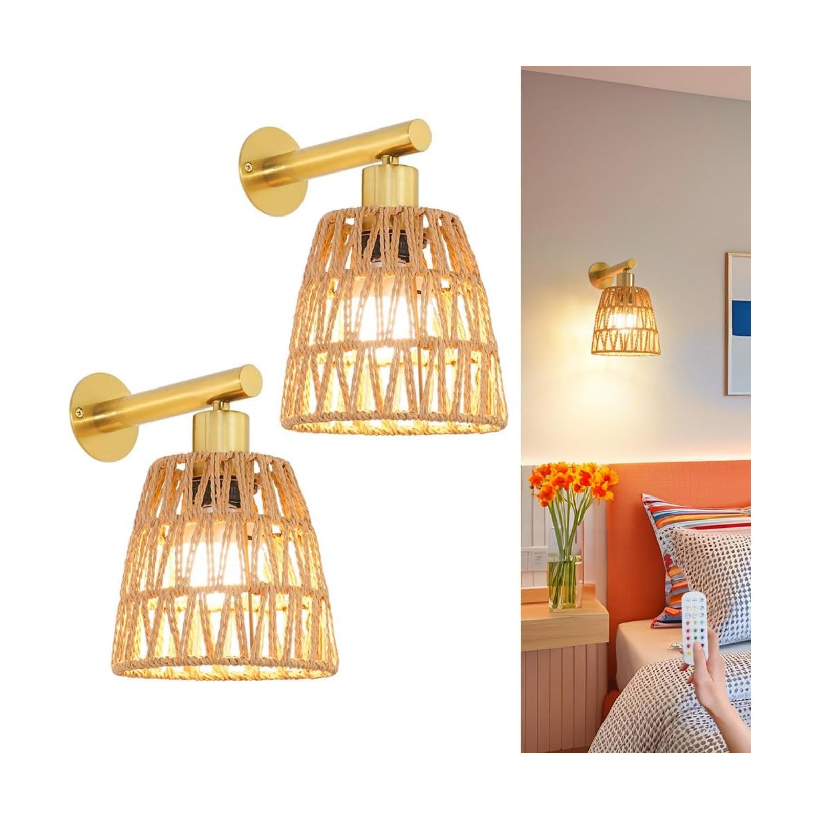 Battery Operated Wall Sconce Set of 2, Gold Battery Wall Sconces, USB Rechargeable Wall Lights with 2500mAh Dimmable