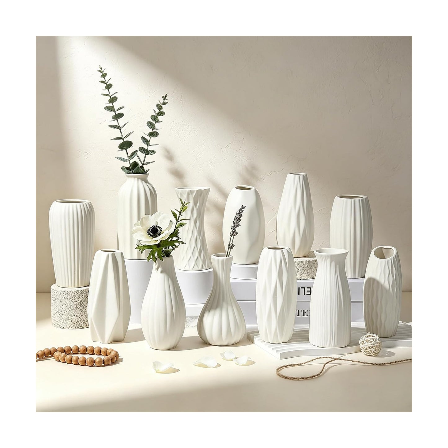 Ceramic Bud Vases / Unglazed White / Set of 12