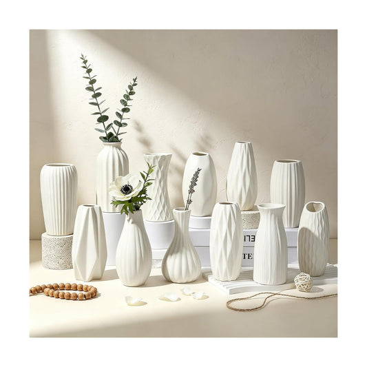 Ceramic Bud Vases / Unglazed White / Set of 12