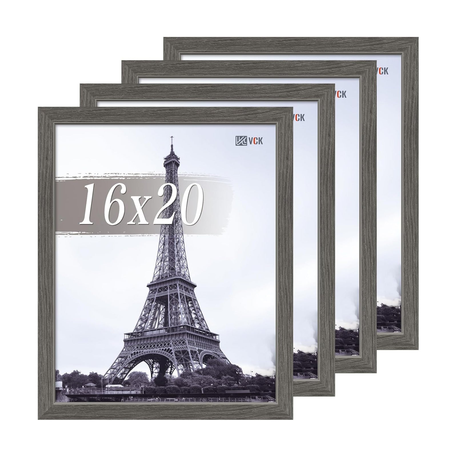 VCK 16x20 Frames Grey 4 Pack, Wide Thick Wood Border, for Poster/Prints | Exclusive Woodgrain, Wall Hanging, HD