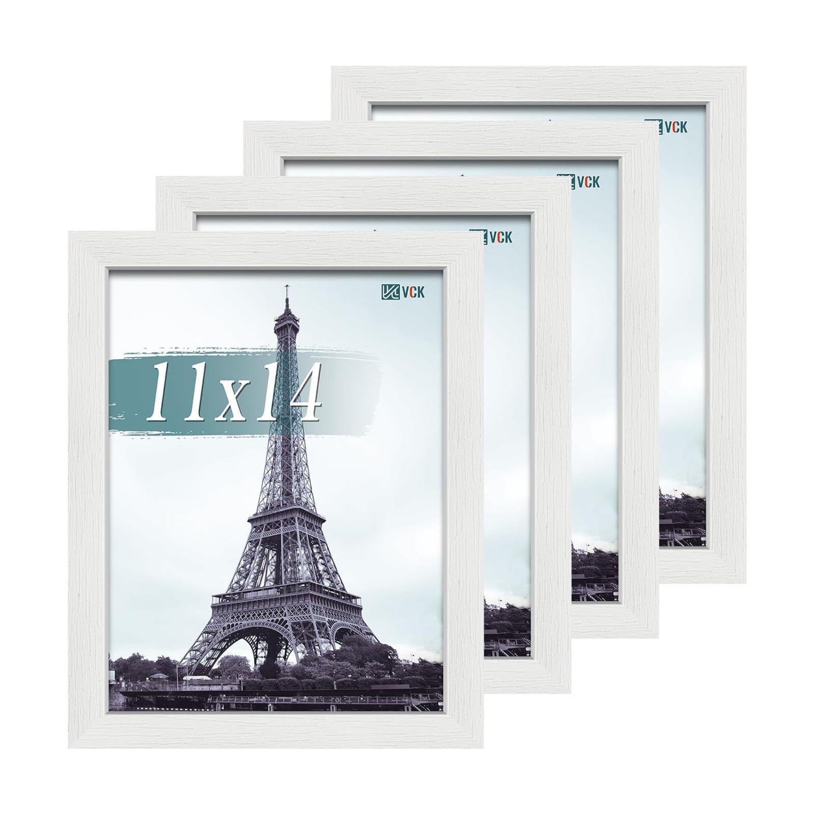 VCK 11x14 Picture Frame White 4 Pack, Wide Thick Wood Border, for Photos | Exclusive Woodgrain, Wall Hanging, HD