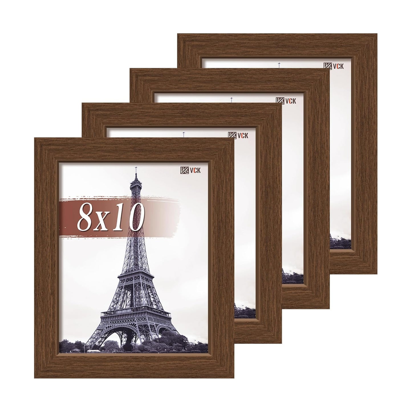 VCK 8x10 Picture Frame Brown 4 Pack, Wide Thick Wood Border, for Prints | Exclusive Woodgrain, Wall/Tabletop, HD
