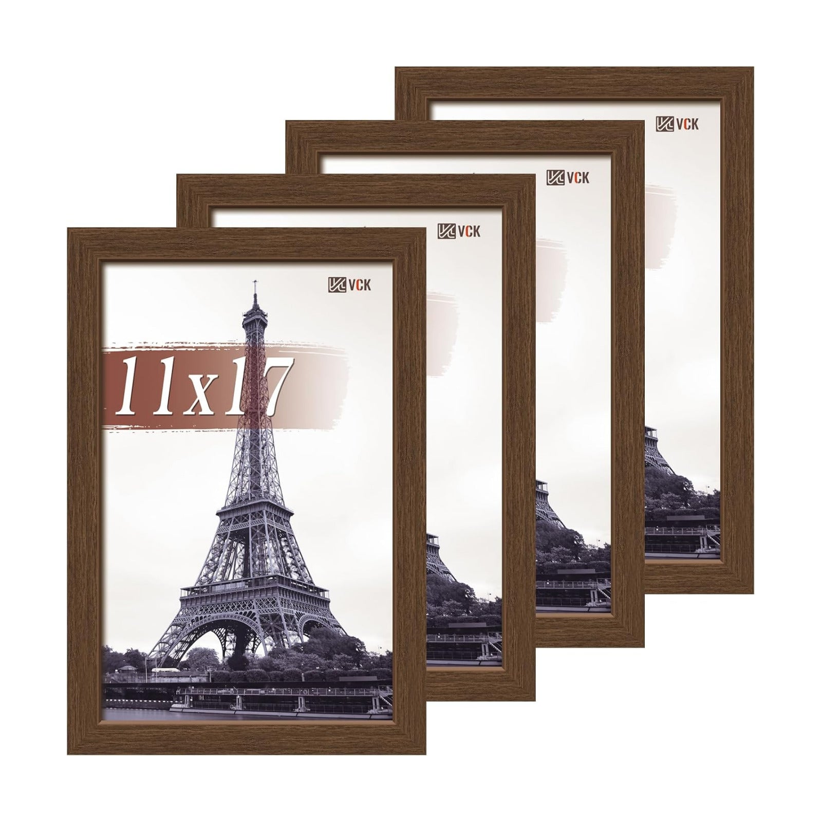 VCK 11x17 Picture Frame Brown 4 Pack, Wide Thick Wood Border, for Print | Exclusive Woodgrain, Wall Hanging, HD