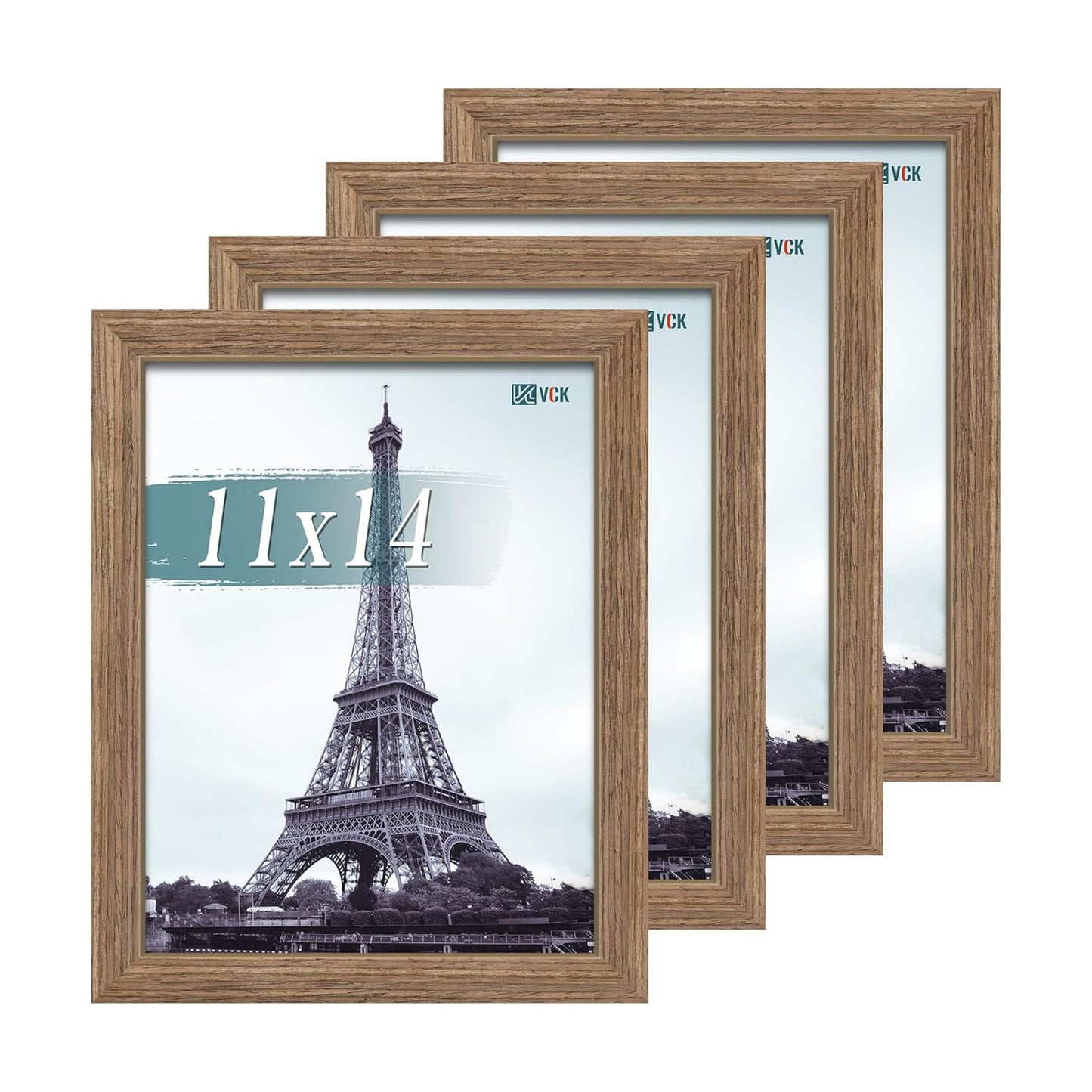 VCK 11x14 Picture Frame Walnut 4 Pack, Wide Thick Wood Border, for Prints | Exclusive Woodgrain, Wall Hanging, HD